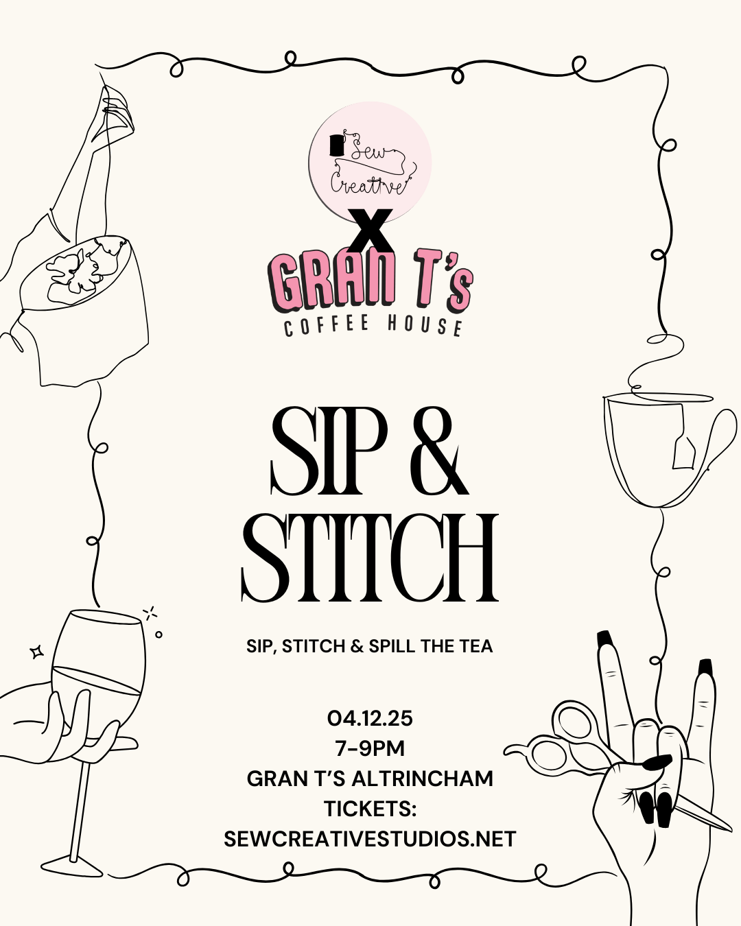 Sip & Stitch embroidery with Gran T's Altrincham