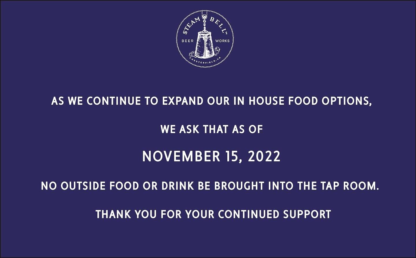 Thank you for your continued support of our growing business! Just a friendly reminder that as of November 15, 2022, we will no longer be allowing outside food. Stay tuned for our revamped menu featuring delicious new options for everyone!
.
.
.
.
.
