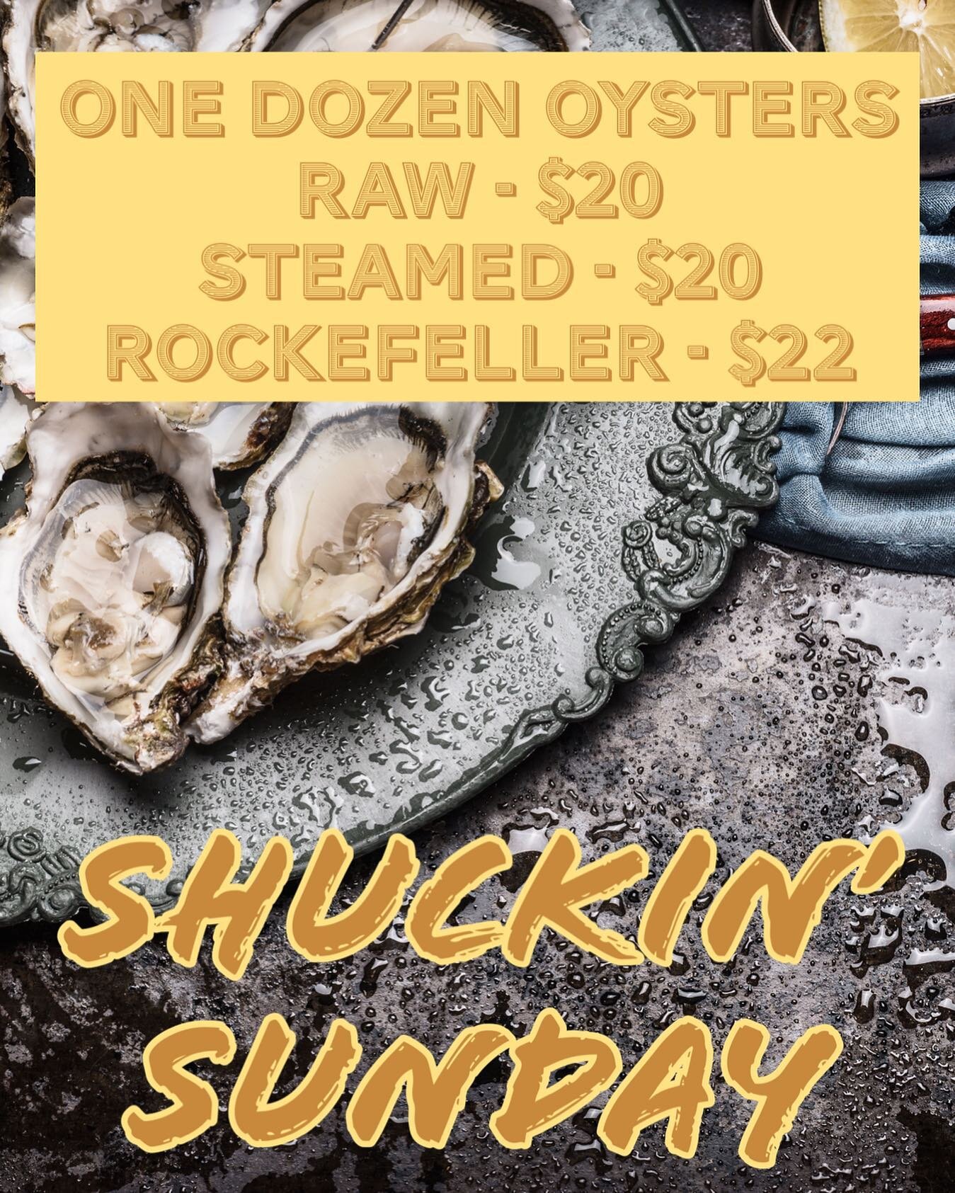 Happy #SundayFunday! Today is Shuckin&rsquo; Sunday - we&rsquo;ve brought in 1000 oysters from our friends at @shootingpointoysters and will be serving them up raw, steamed, and Rockefeller! The one and only @patobrienrva will be taking the stage at 