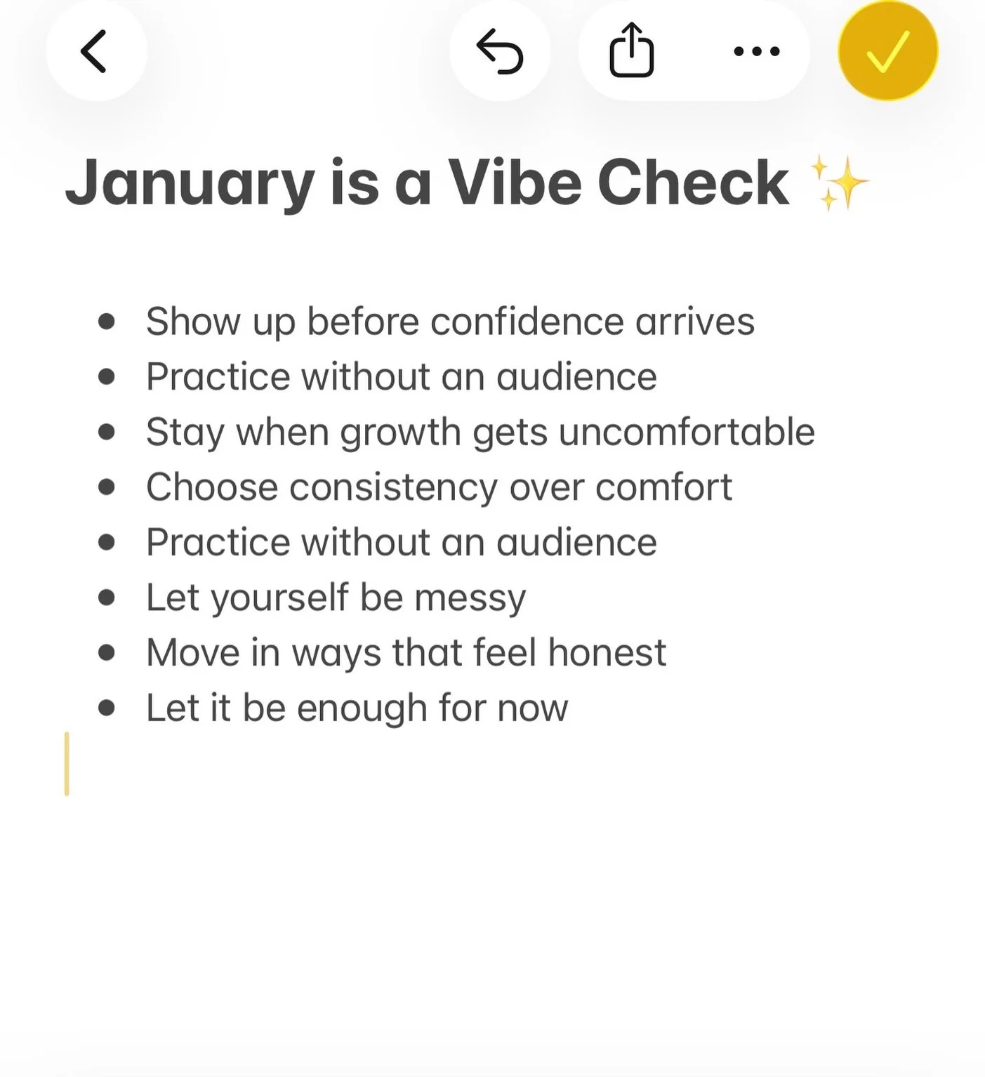 January isn&rsquo;t about proving anything.
It&rsquo;s about noticing what&rsquo;s actually there.

Energy. Resistance. Curiosity. Fear.
All of it counts.

This is your reminder that showing up quietly still counts.
And that growth doesn&rsquo;t need