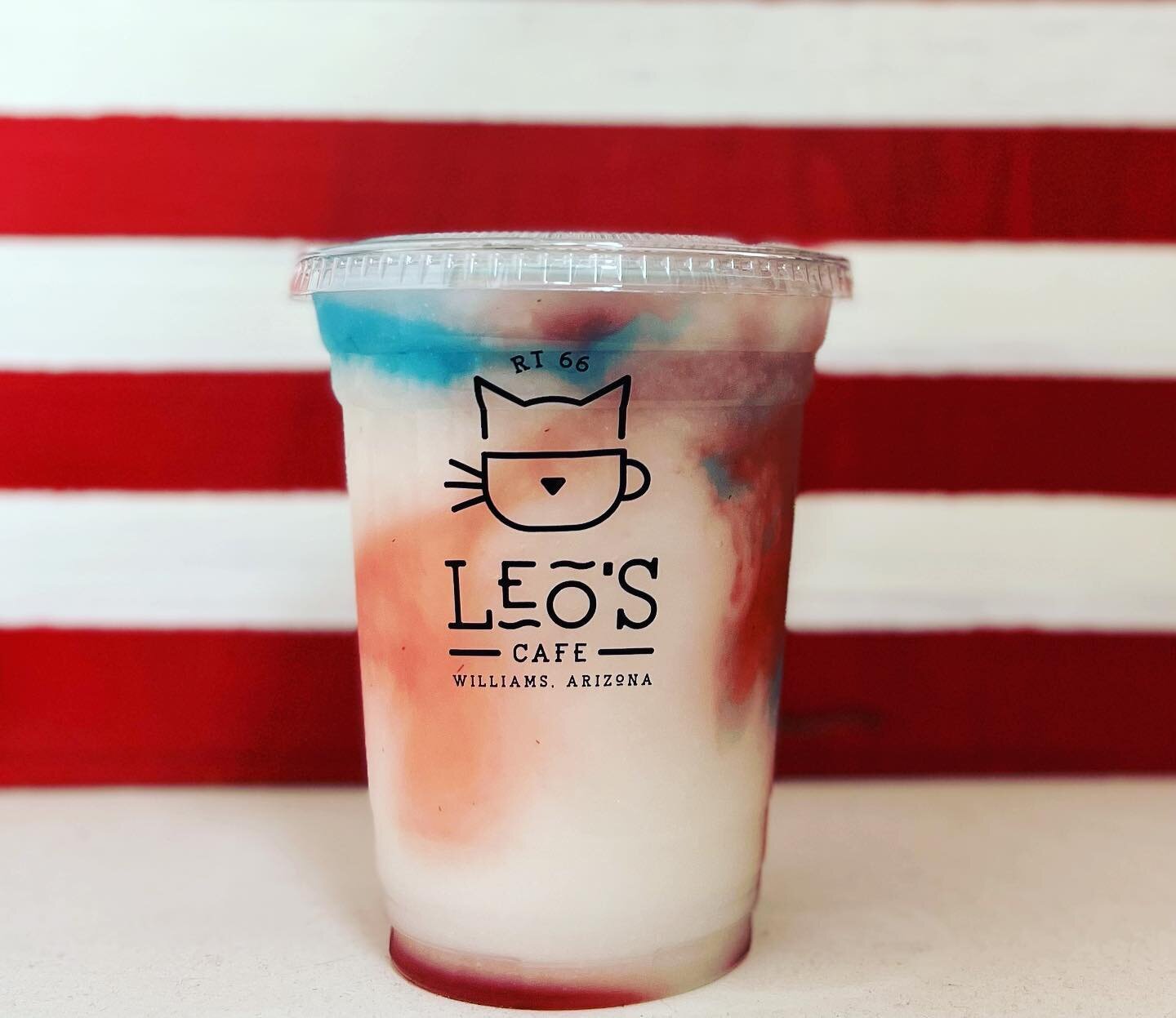 This weekend only! Our special 4th of July Berry Pi&ntilde;a Colada! 🇺🇸
.
.
#leoscafe #leoscafeaz #williamsaz #grandcanyon #coffee #barista #cafe #route66