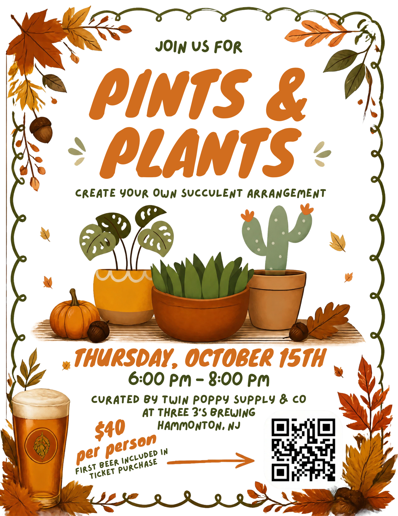 Pints & Plants at Three 3's Brewing