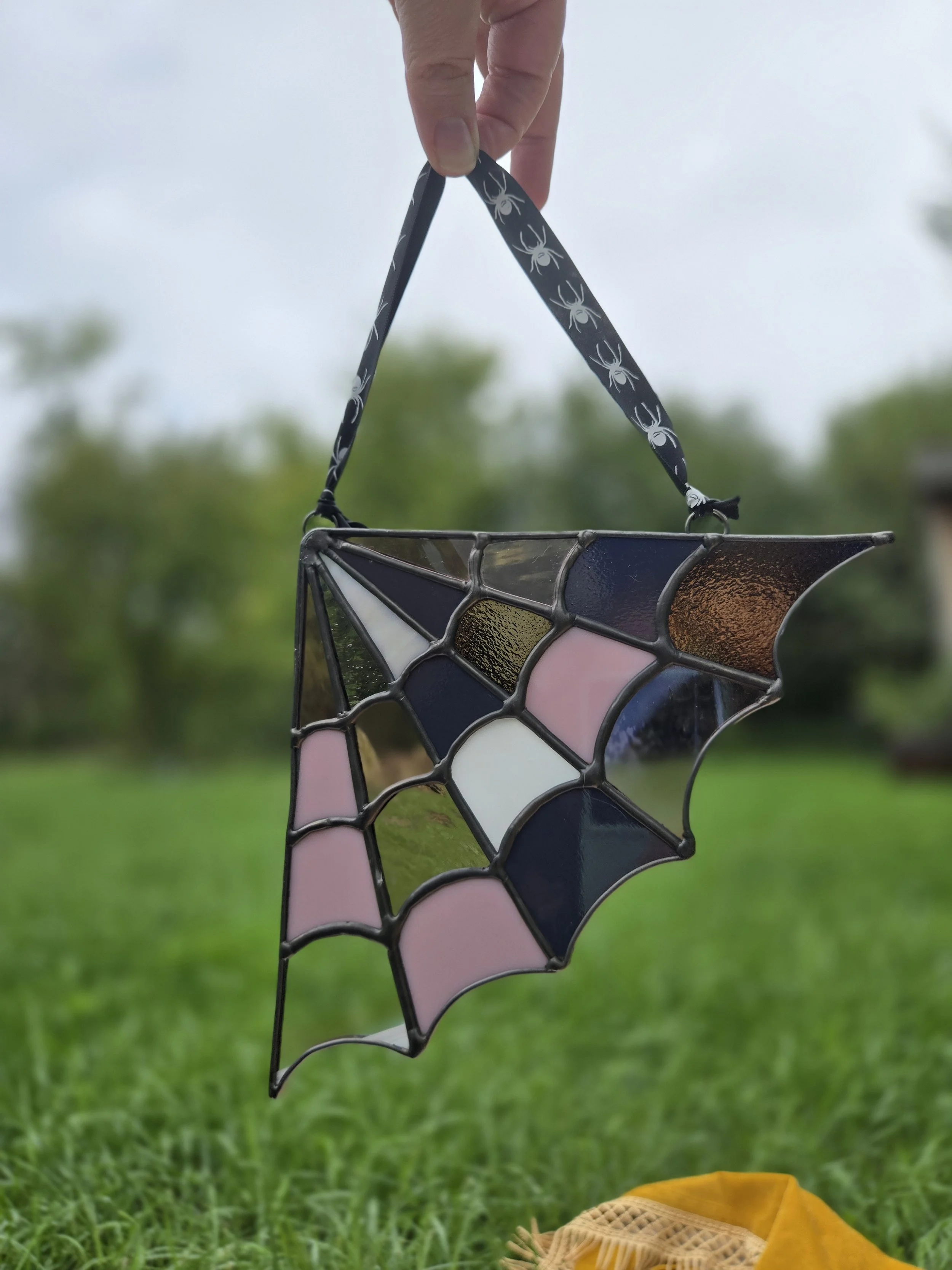 spiderweb corner stained glass- purple 1