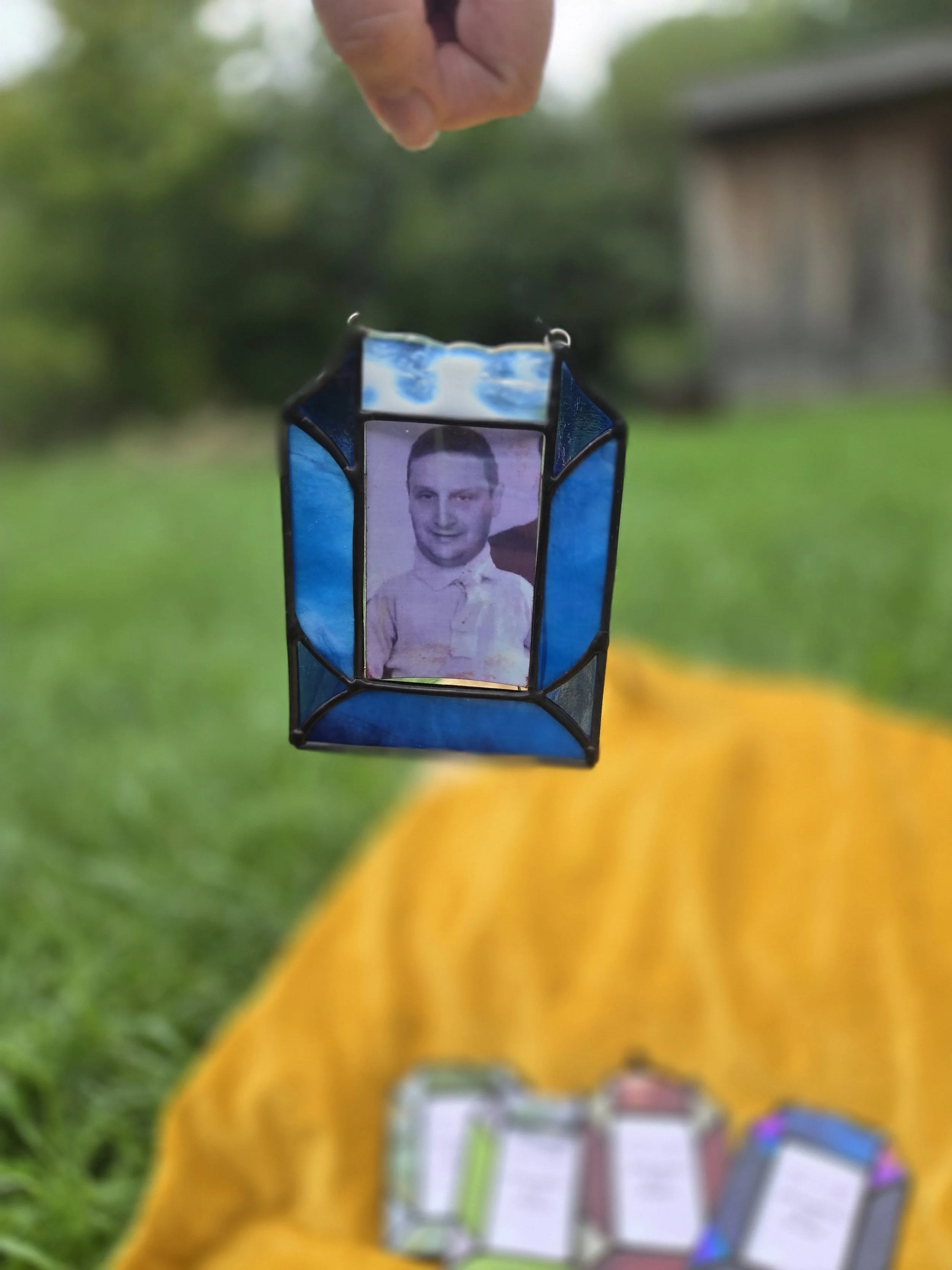 mini raw edge frame, blue and white- photo frame 2x3