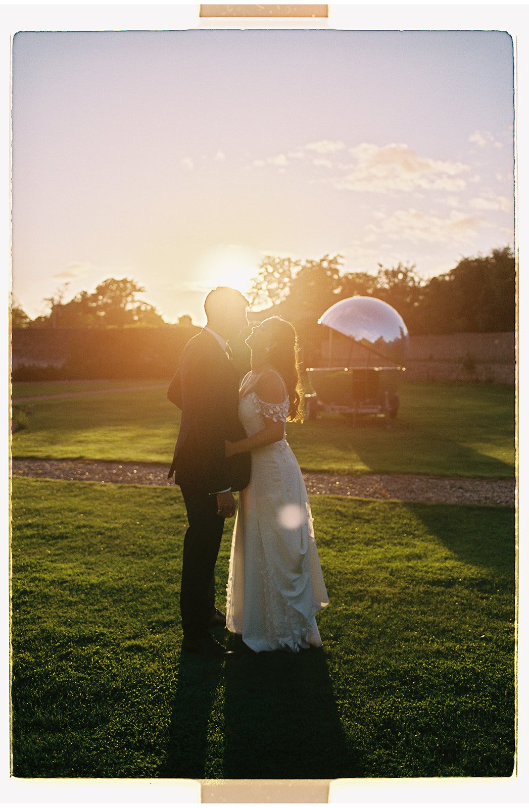 Golden Hour couple portrait on film at Sparkford Hall