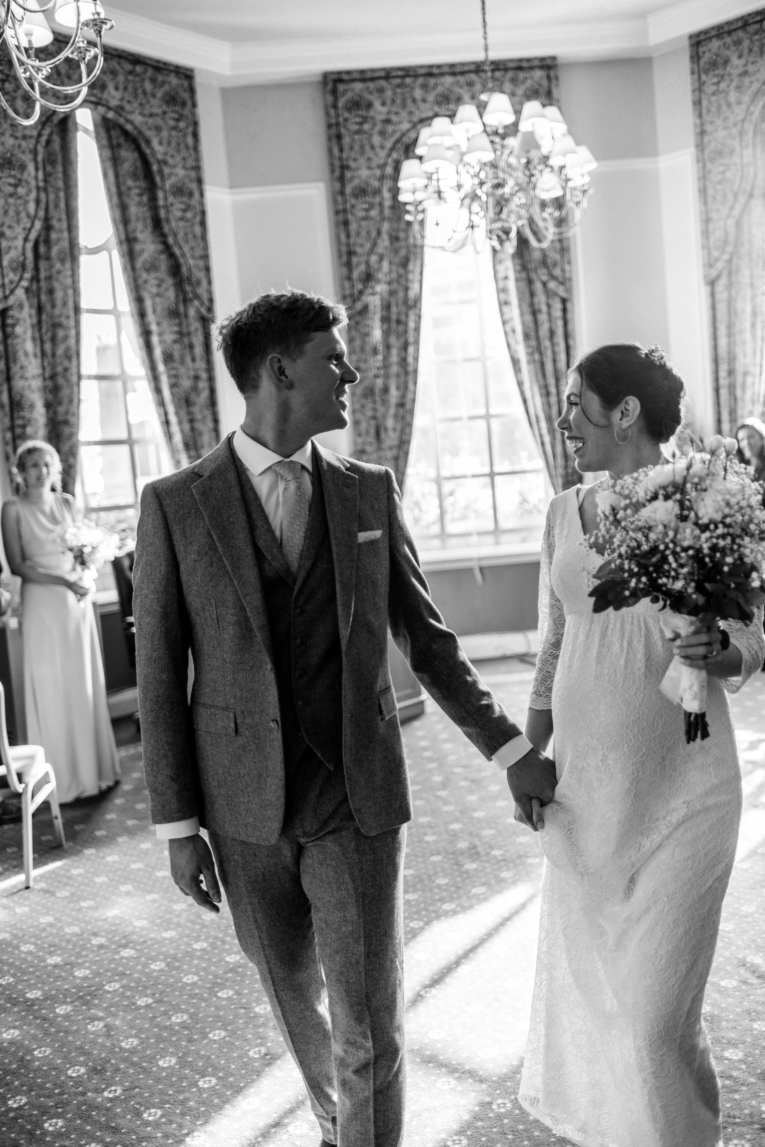Cardiff City Hall registry office candid wedding couples portrait