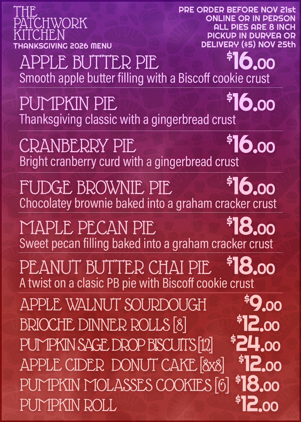 Thanksgiving Menu 2026