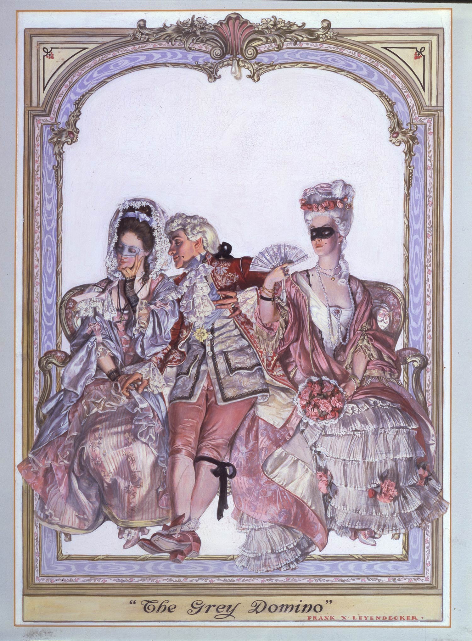 F.X. Leyendecker (1877-1924) Grey Domino 1903, oil on board 20 5/8” x 14 3/8”, signed lower right Collier’s Magazine, April 1903 cover