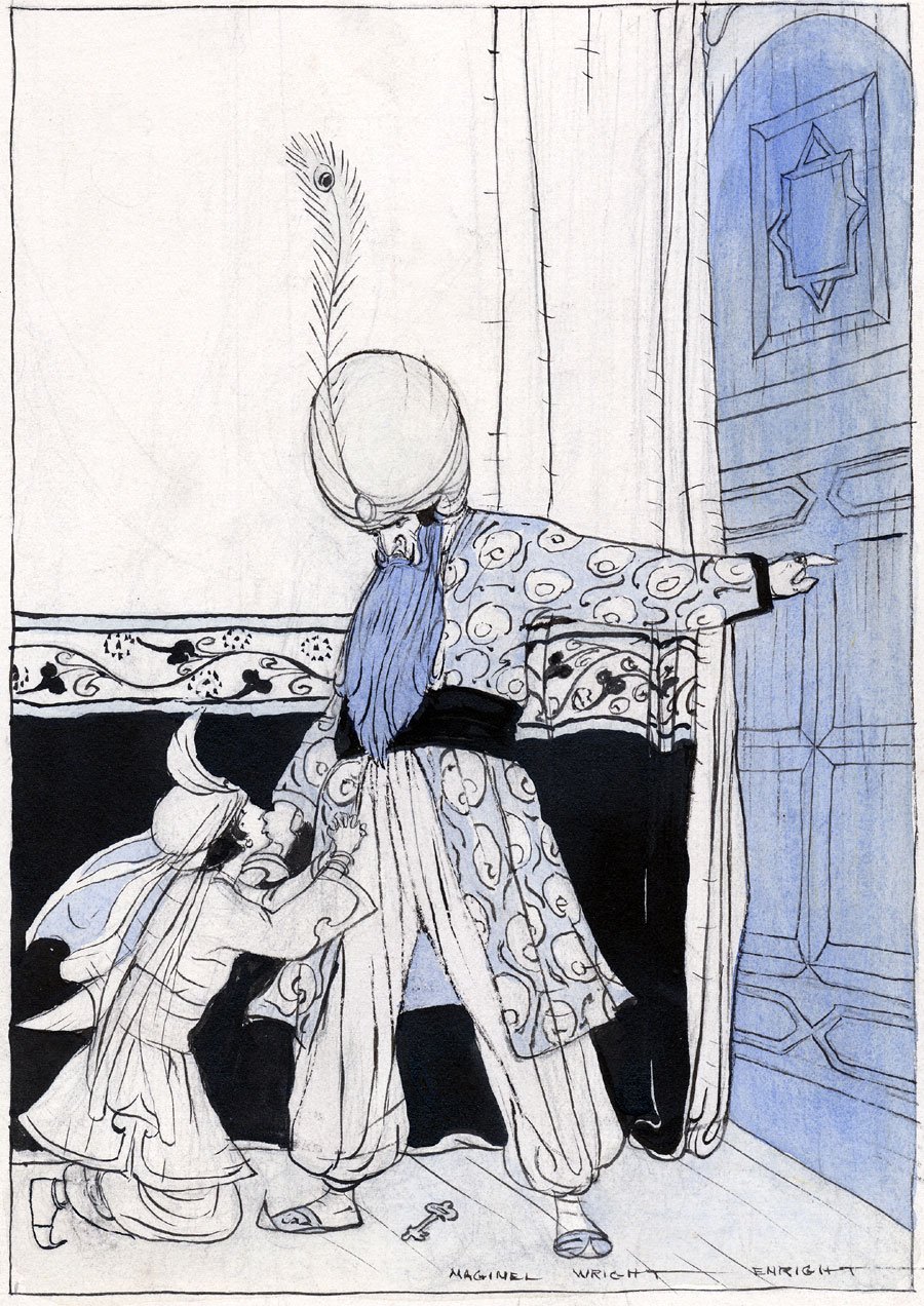   Maginel Enright (1881-1966)   Bluebeard  1920, pen and ink with watercolor on paper 10” x 7”, signed lower right  Fairy Tales everyone Should Know,  Edited by Anna Tweed, Milton Bradley Co., Springfield, MA, 1920, pg. 241 