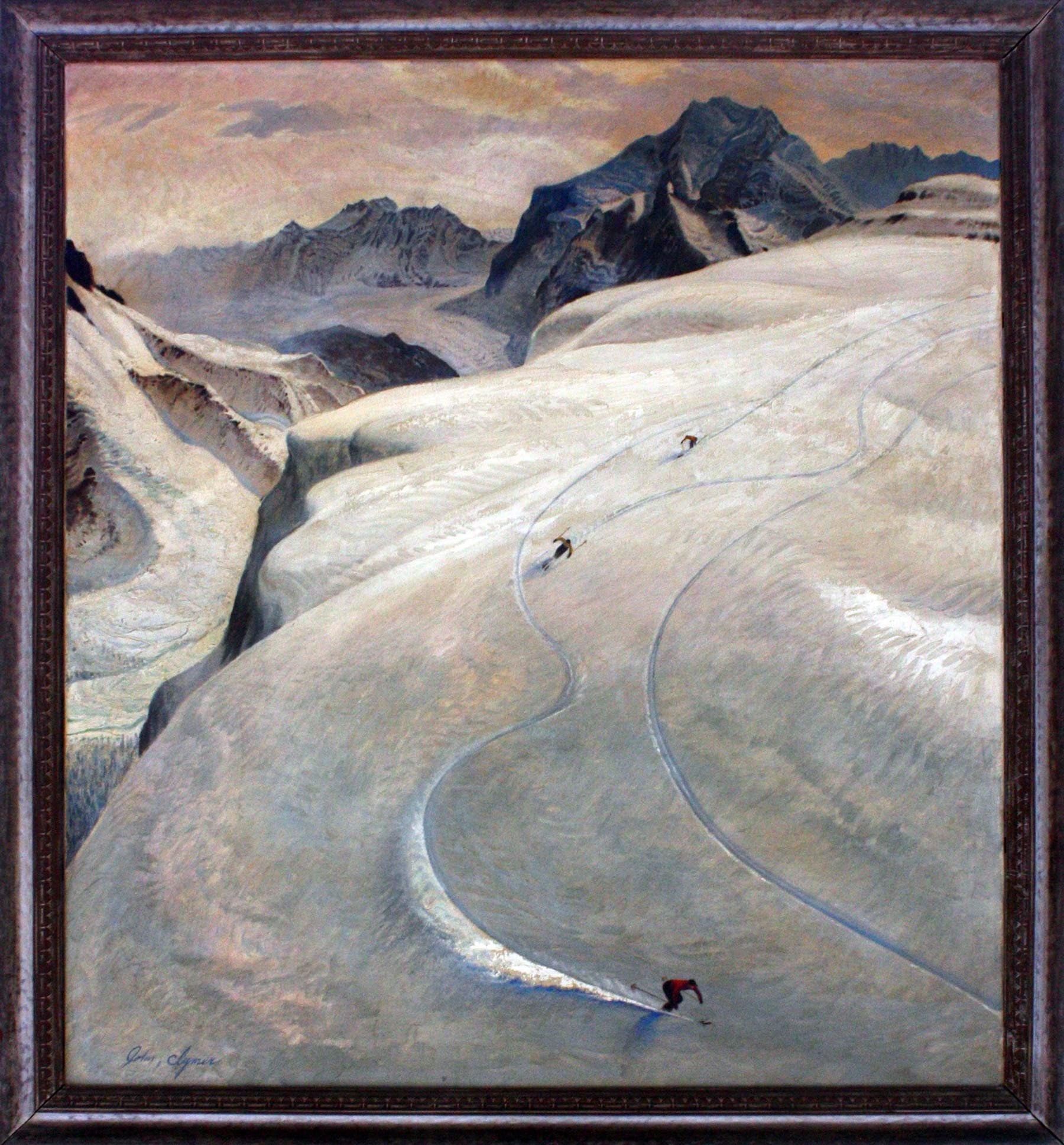   John Clymer (1907-1989)   Mountain Skiing  1948, oil on canvas 40” x 36”, signed lower left  True Magazine,  November 1948 cover 