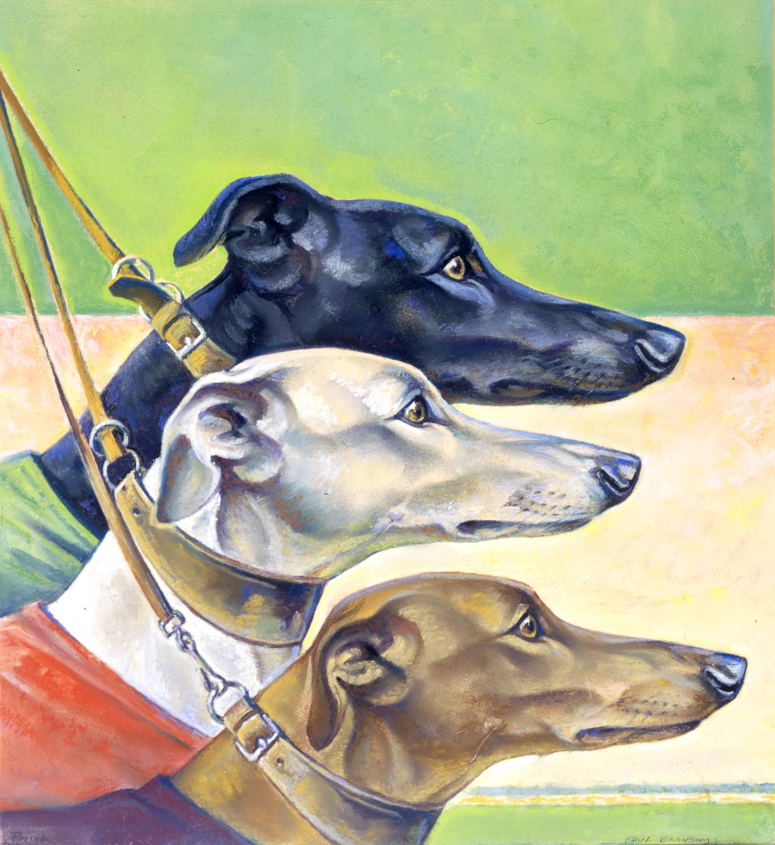   Paul Bransom (1885-1981)   Racing Dogs  1941, pastel on paper 20” x 18”, signed lower right  Saturday Evening Post,  March 29, 1941 cover 
