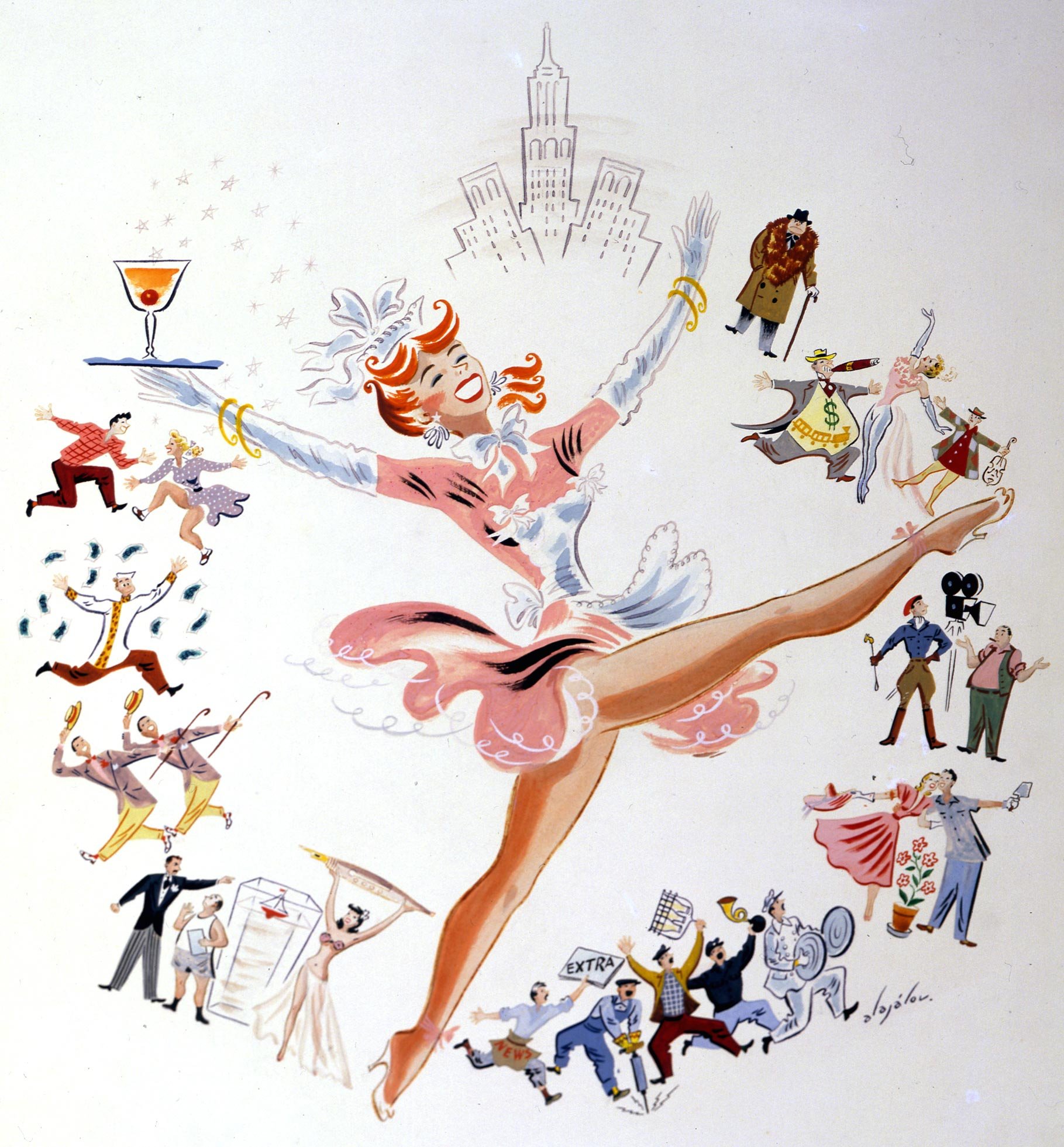   Constantin Alajalov (1900-1987)   Cocktail Waitress  c. 1935, gouache on board 22” x 19 1/8”, signed lower right 