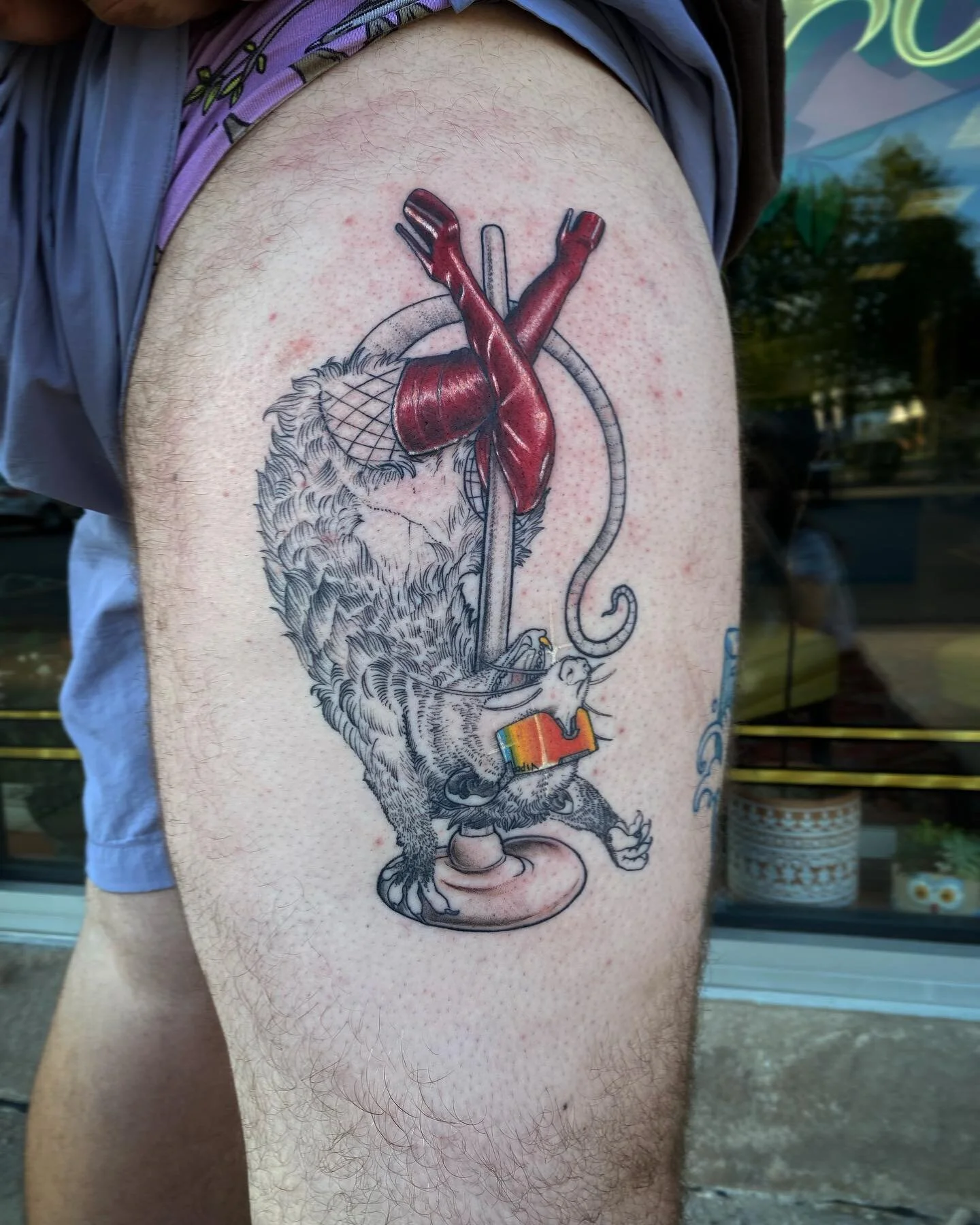 Yea, so this is exactly what it looks like. 

Thanks @rutthefuck ily 🤟🏽 

 ✨ ((SeXXXy opossum slaying that plunger-pole)) ✨ 
.
.
.
#tattoo #tattoos #opossumtattoo #sexy #sexytattoo #sexytattoos #thightattoo #exoticdancer #trash #xxx #plunger #moves