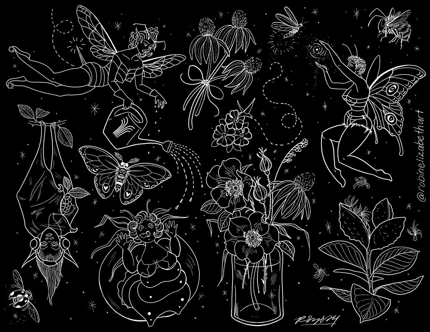 My flash sheet for tomorrow! Some of these will be just linework fyi. Super excited!