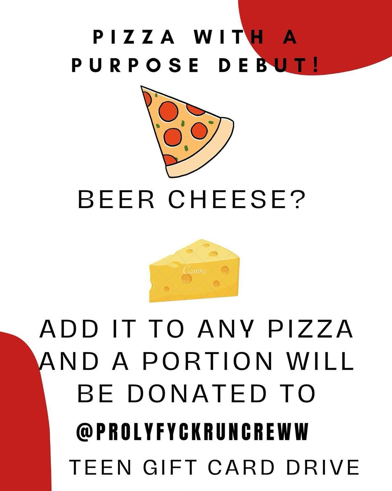 Beer cheese! 
.
.
Make your pizza extra cheesy this weekend! If you do, a portion will be donated to @prolyfyckruncreww teen drive! Check out their IG to learn more about their awesome group. Our delicious beer cheese can be added to any of our pizza