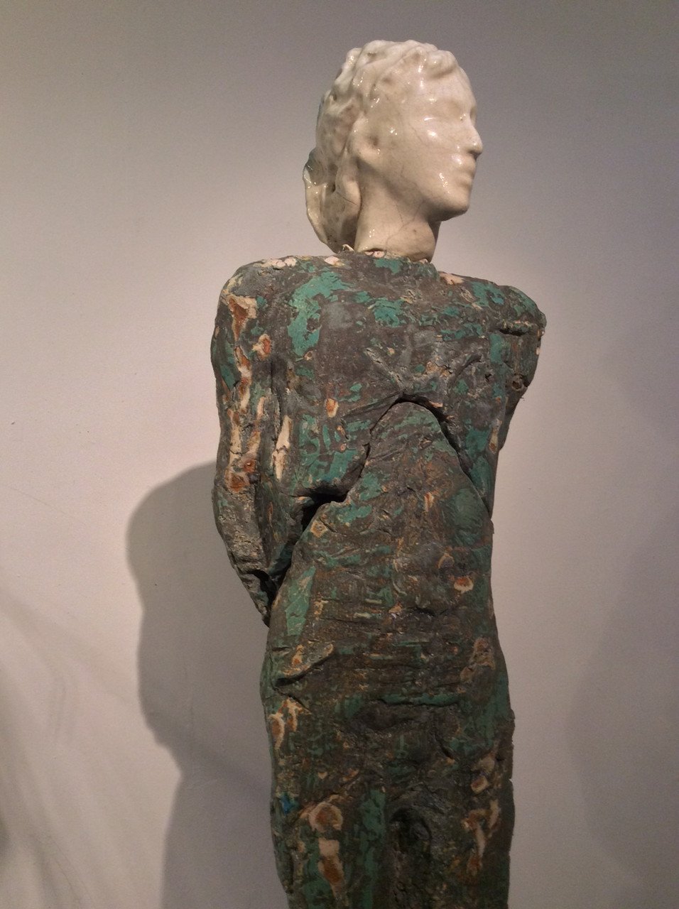 8) “Aphrodite Stepping Out” .. A transformation which became alive and non-conforming with the addition of a female head on an existing male torso .....ceramic, terrazzo, 83x16x14”