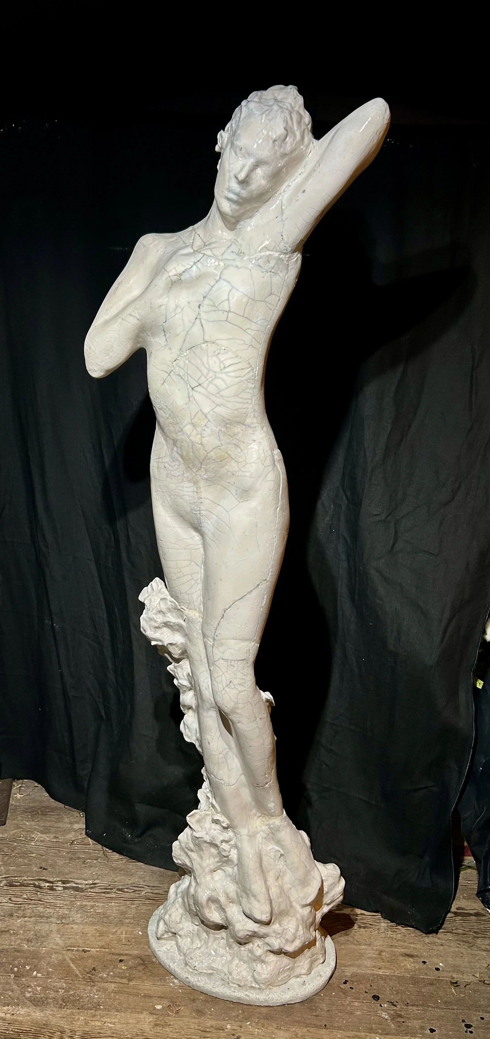 "Untitled", transformation piece, raku ceramic, 78x26x18", 2025