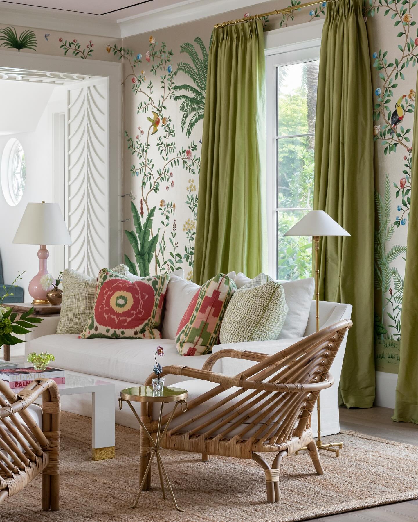 As the crown jewel of #PCFloridaFantasy, the living room sings with modern Palm Beach Regency style. Opulent wall coverings, intoxicating colors, and tropical inspired elements converge into a living space that boasts the unique charm of its locale.
