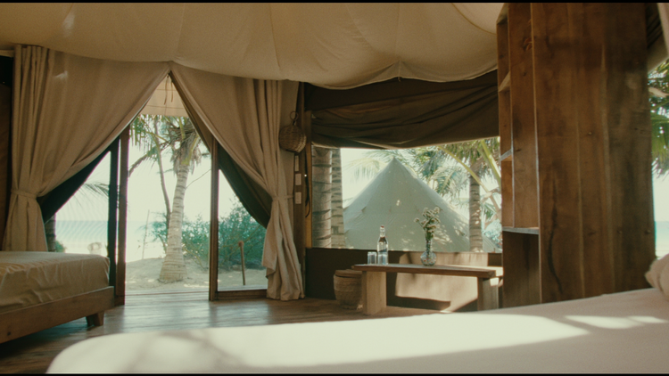 Interior details of the glamping tent — elevated comfort, soft linens, and ocean-close calm at Casa Maya Ka’an, Mexico