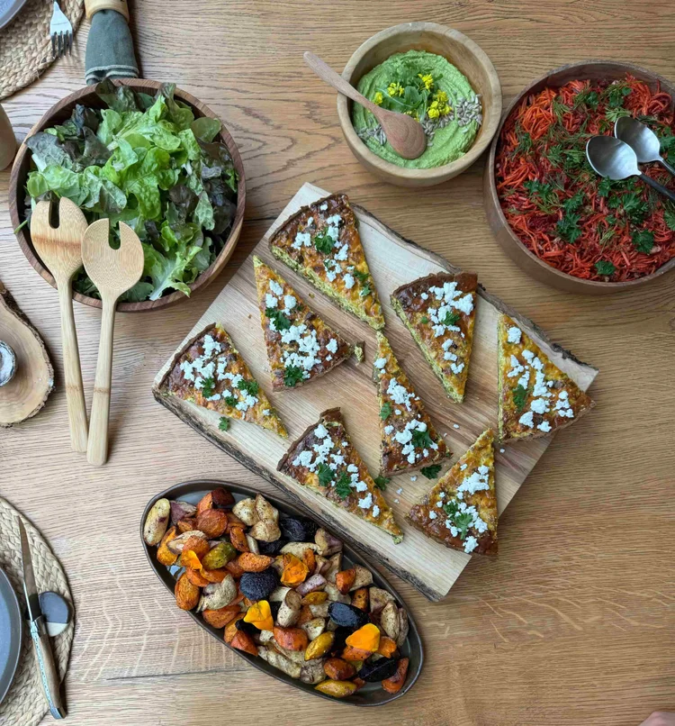 Seasonal plant-based meal prepared by Casa Retreats private chefs in Aveyron