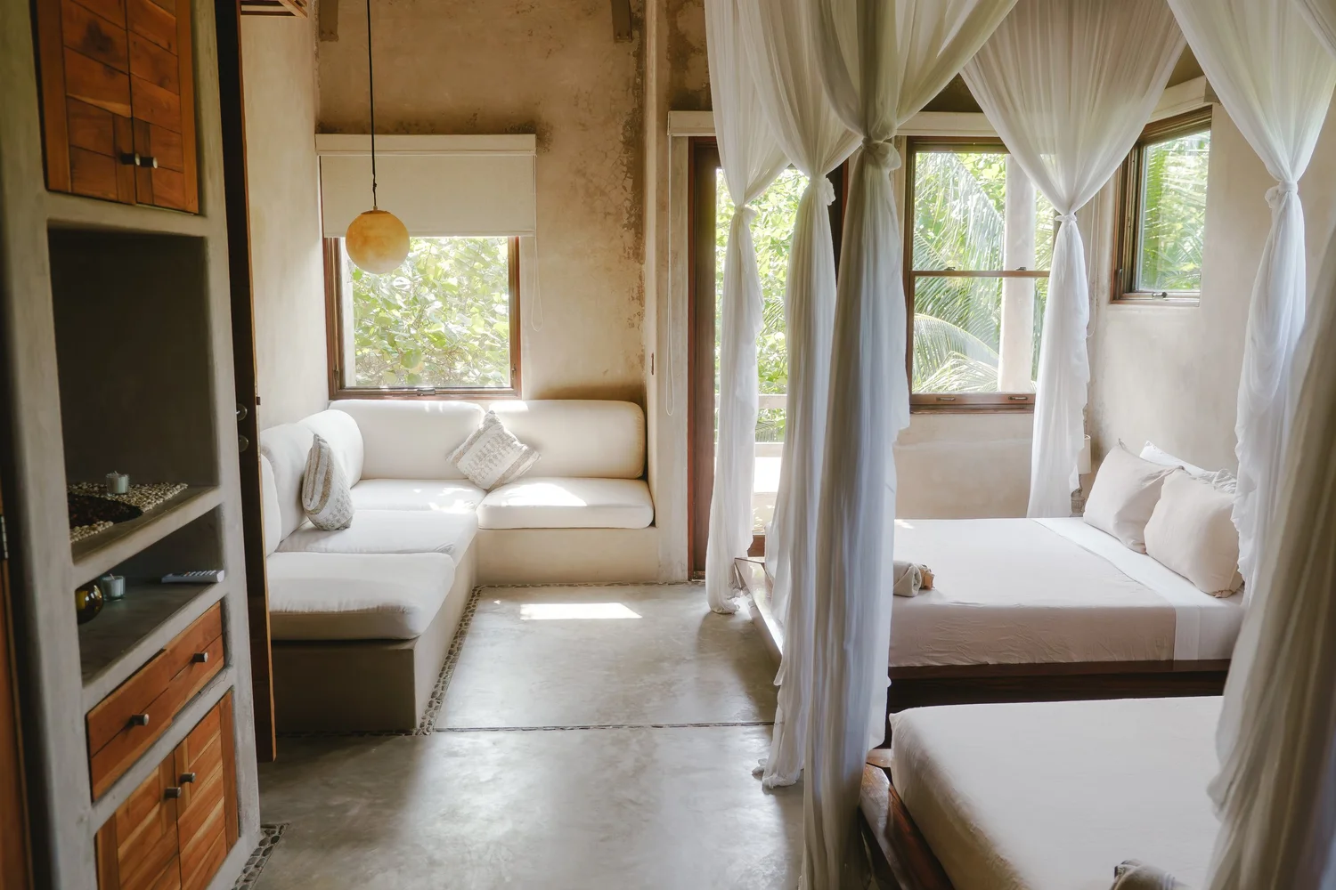 Double queen canopy suite at Casa Maya Ka’an in Sian Ka’an, near Tulum — Casa Retreats luxury yoga & wellness retreat lodging