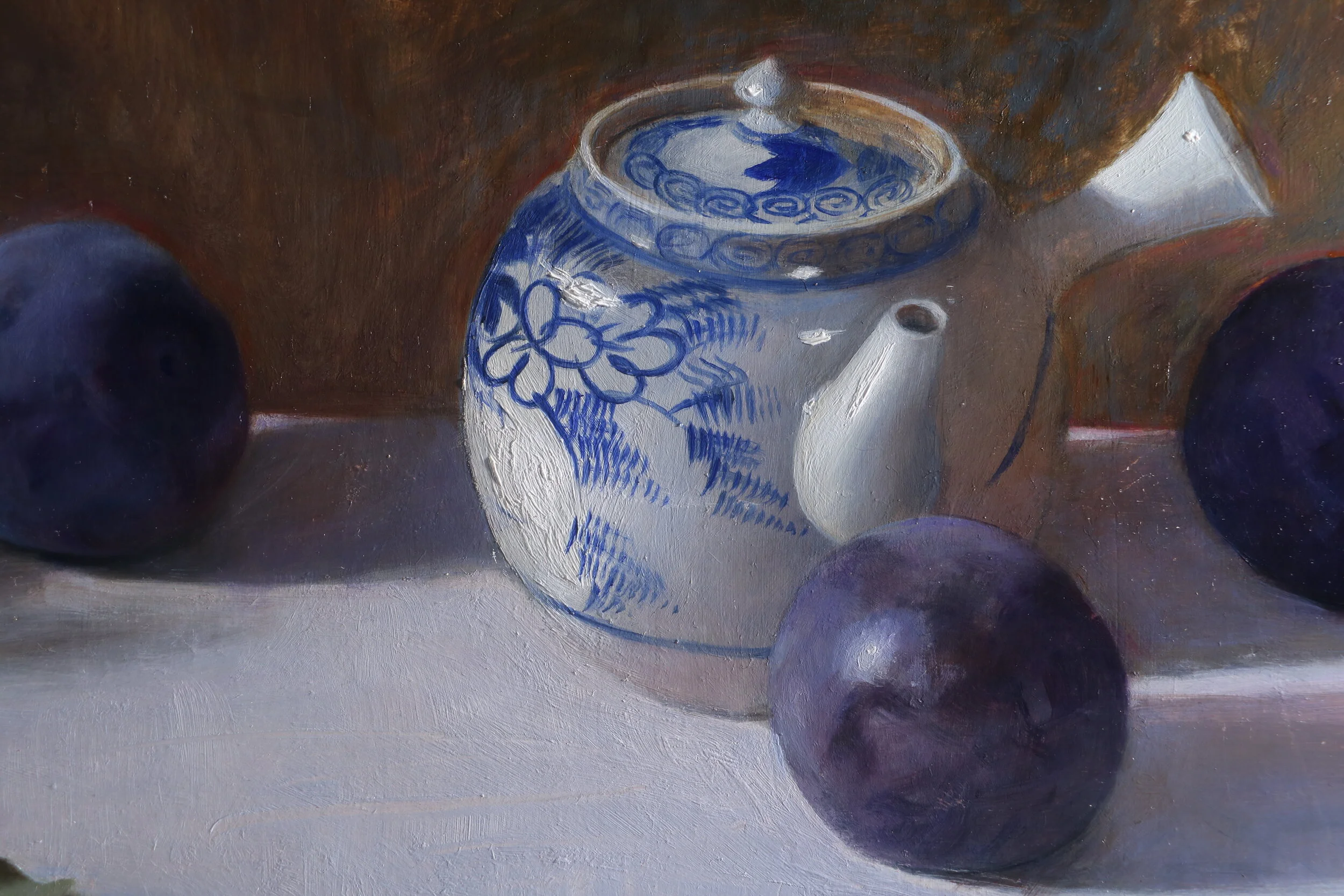 "Still-life with Teapot and Pluots" detail