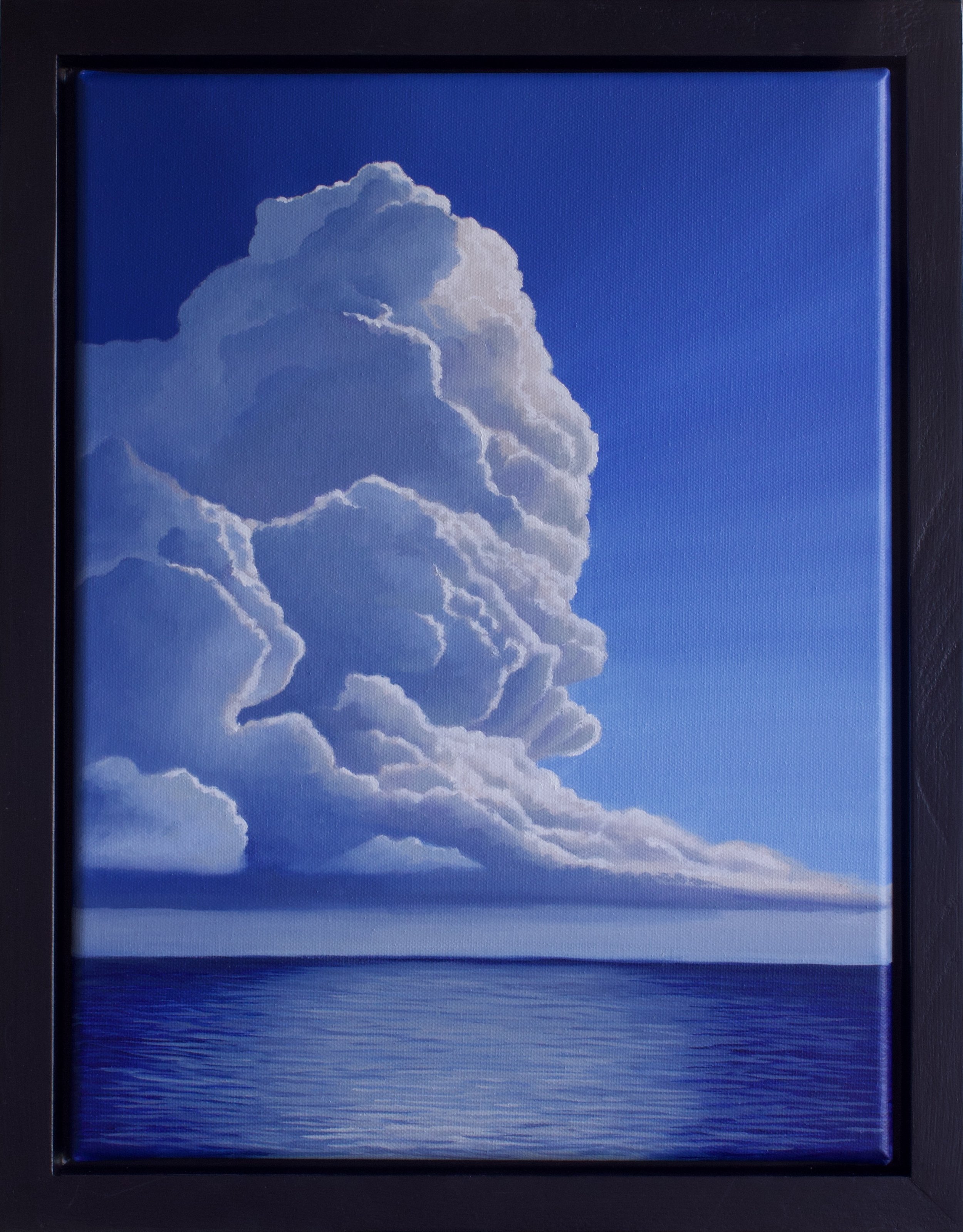 oil painting. cumulus cloud. seascape. blue sky. original art.