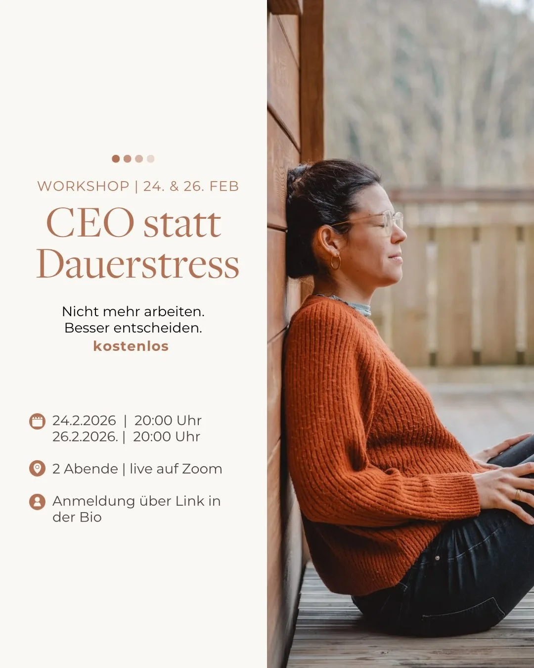 Du wolltest mit deiner Selbstst&auml;ndigkeit frei sein.

Und manchmal f&uuml;hlt es sich trotzdem an
wie ein 40-Stunden-Job, den du dir selbst gebaut hast.
Du bist also zur&uuml;ck im Hamsterrad.

Nicht, weil du unf&auml;hig bist.
Sondern weil alles