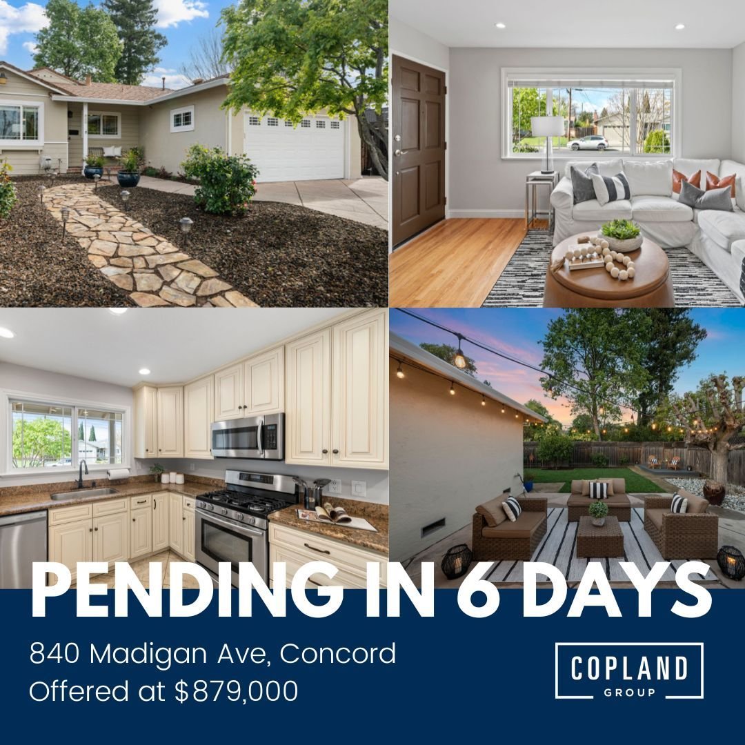 🤩🎉💥 PENDING IN 6 DAYS!!! 🤩🎉💥

We are thrilled for our amazing clients who are now in escrow at 840 Madigan Ave in Concord

What a beautiful and charming home and we're so excited for your new adventure ahead! 

If selling or buying are part of 