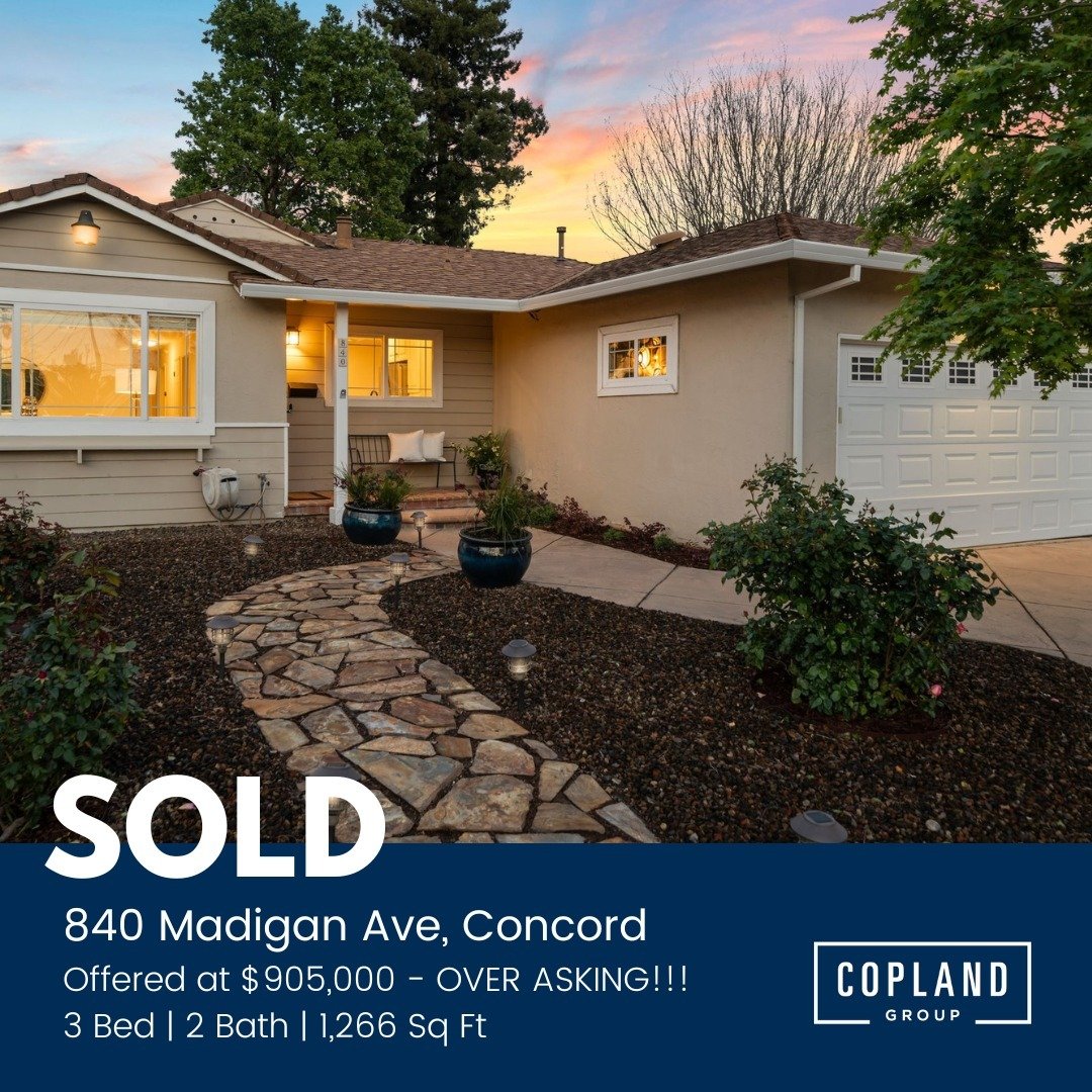 NOW SOLD! 840 Madigan Ave, Concord 🎉

Sold for $905K - OVER ASKING AND PENDING IN ONLY 6 DAYS!!!

We couldn't be happier for our clients on the sale of your beautiful home in Concord that they have poured so much love into. We're looking forward to 