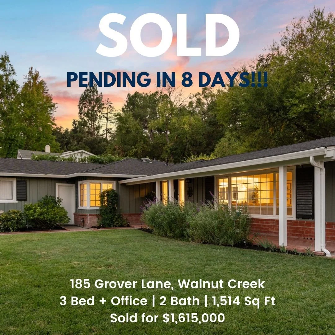🤩🎉💥 SOLD - 185 Grover Lane in Walnut Creek 🤩🎉💥

We are thrilled for our incredible clients who recently closed on their home in Walnut Creek - we couldn't be more excited for your new tropical adventure ahead! 🌺

🔵 1 weekend of open houses
🔵