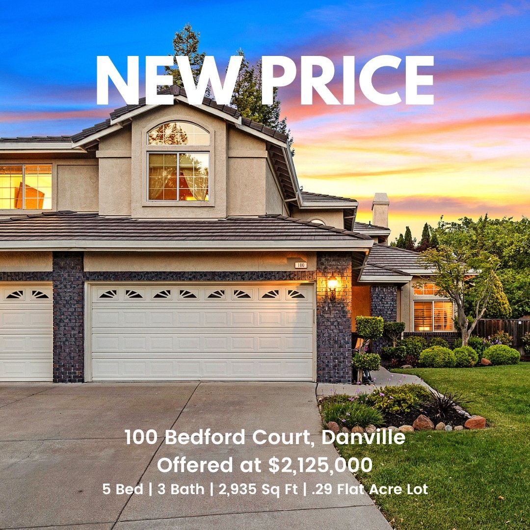 NEW IMPROVED PRICE ‼️

OPEN TODAY FROM 1-4PM

100 Bedford Circle, Danville 🏡
Listed at $2,125,000

5 BD | 3 BA | 2,935&plusmn; SQ FT | .29&plusmn; ACRES

Stop by this weekend and see this charming home in desirable Bettencourt Ranch! Step inside to 