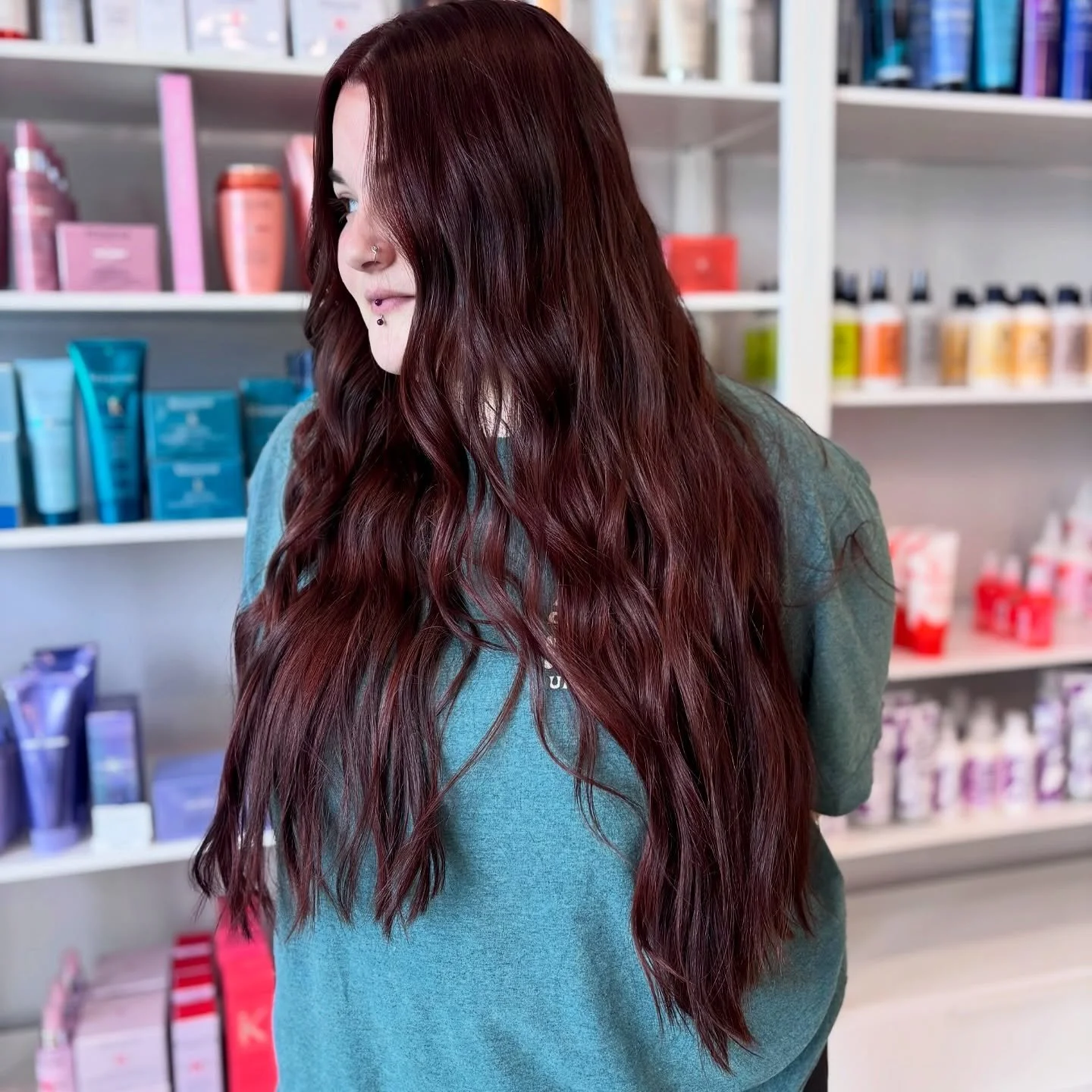 Cherry cola color refresh for this gorgeous girl 🍒✨

Hair by Erinn @hair.wizard.erinn
Swipe for the before!

Valentine&rsquo;s Day is in two weeks. Limited availability remaining.
Call 517.225.5958 or book online at district308.com/book 💌