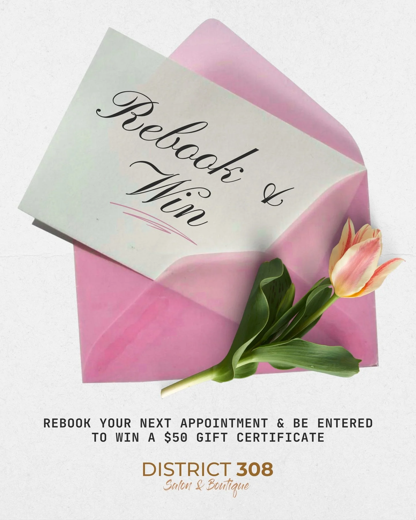 It&rsquo;s the last week for Rebook &amp; Win! At your appointment this month, be sure to rebook your next visit and we&rsquo;ll enter your name into our drawing to win a $50 salon gift certificate.

Planning ahead ensures you get the date and time t