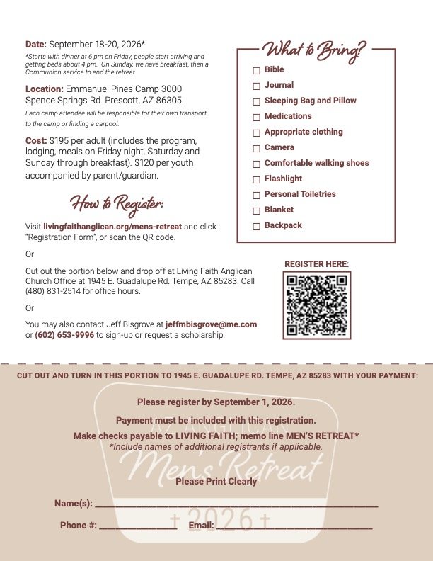 Arizona Anglican Deanery Mens Retreat - Sept 18-20 2026