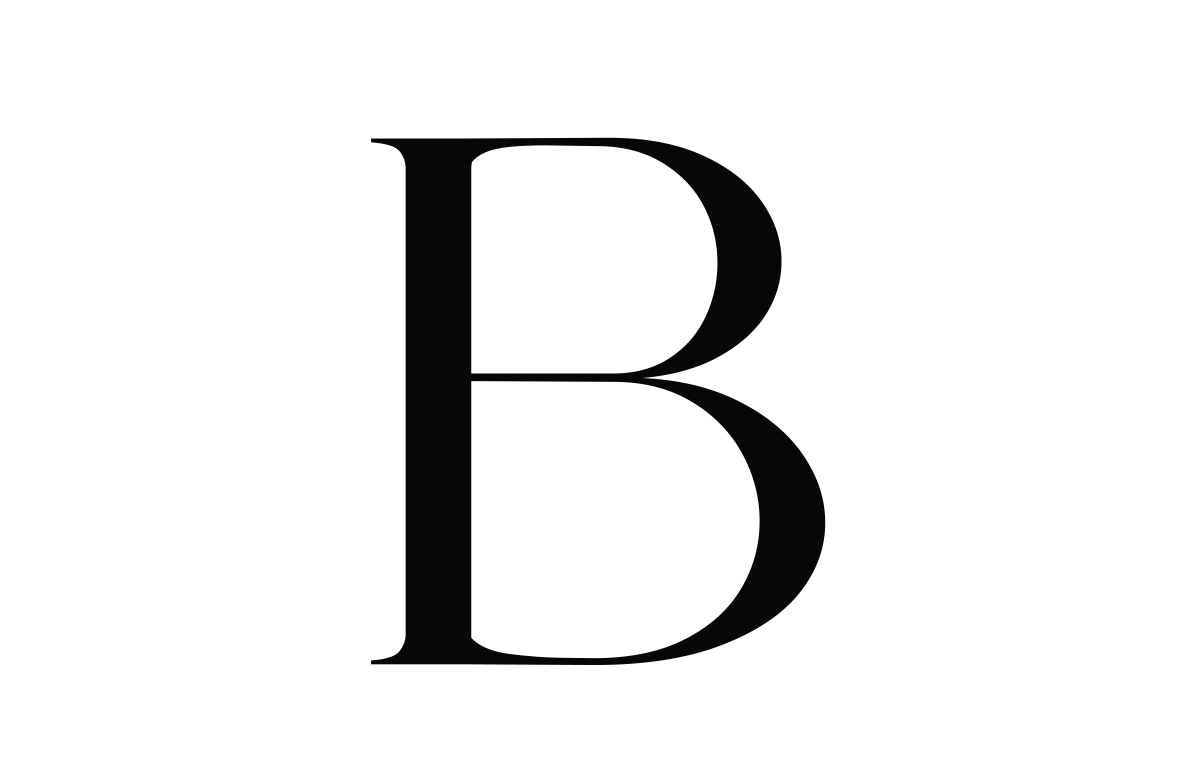 Black logo with a large letter B, Basic Black Creative. Branding, Web Design, Content Creation.