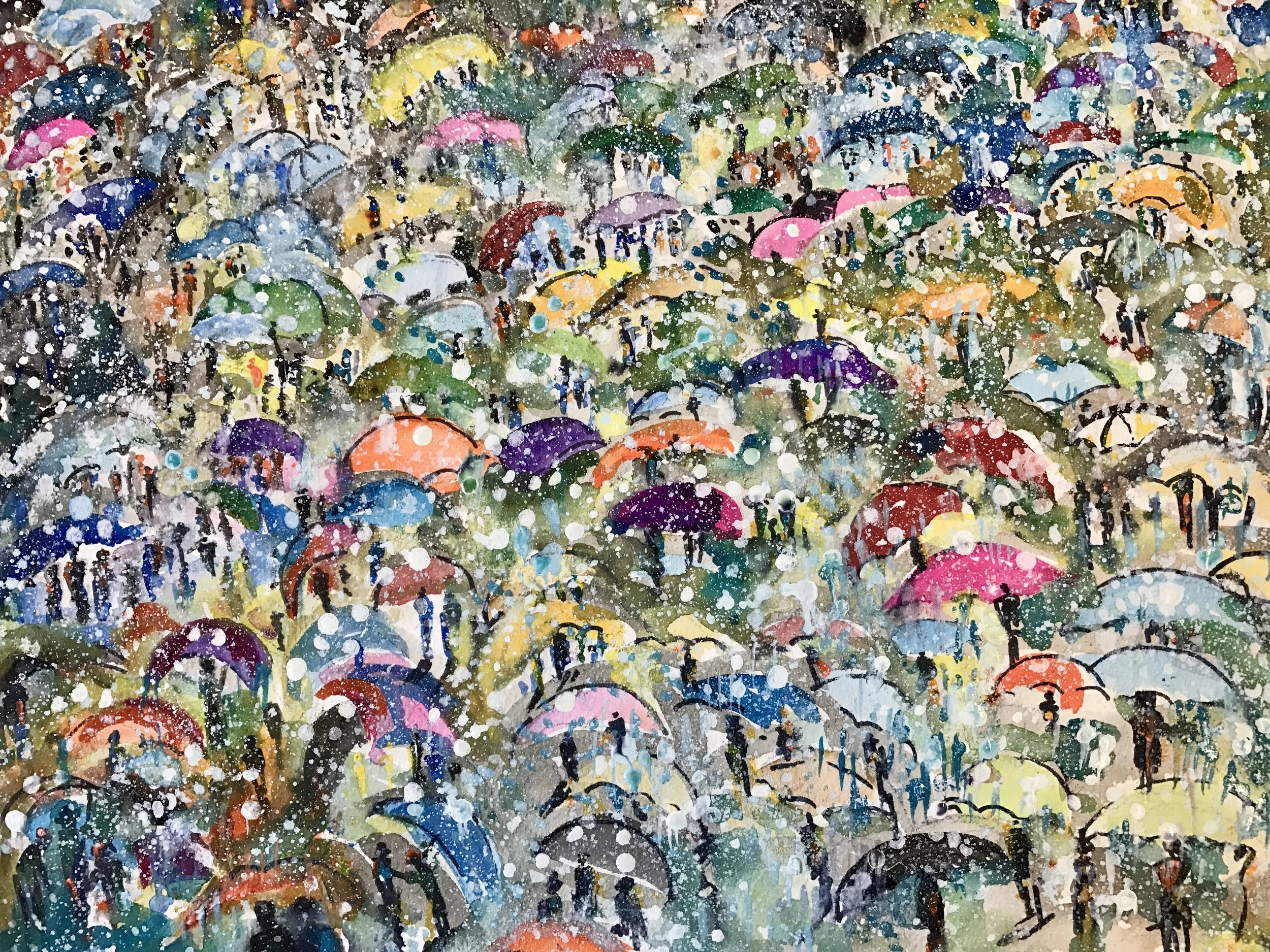 Colorful Umbrellas in Snow