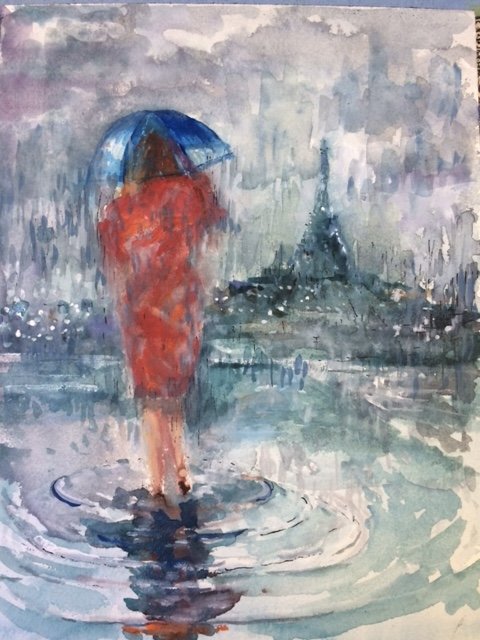 Paris in the Rain Girl with Umbrella