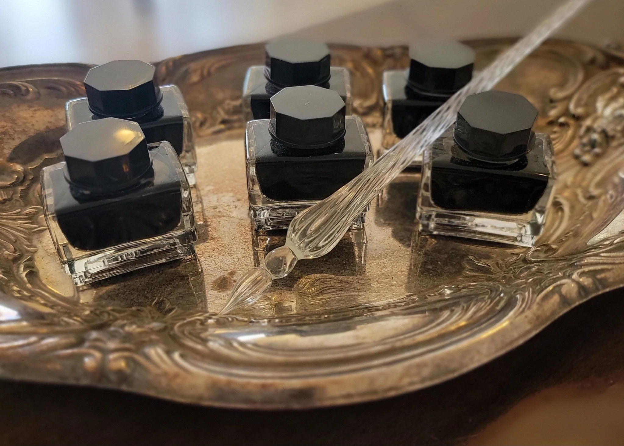 HANDCRAFTED BLACK WALNUT INK & BEAUTIFUL GLASS DIP PENS