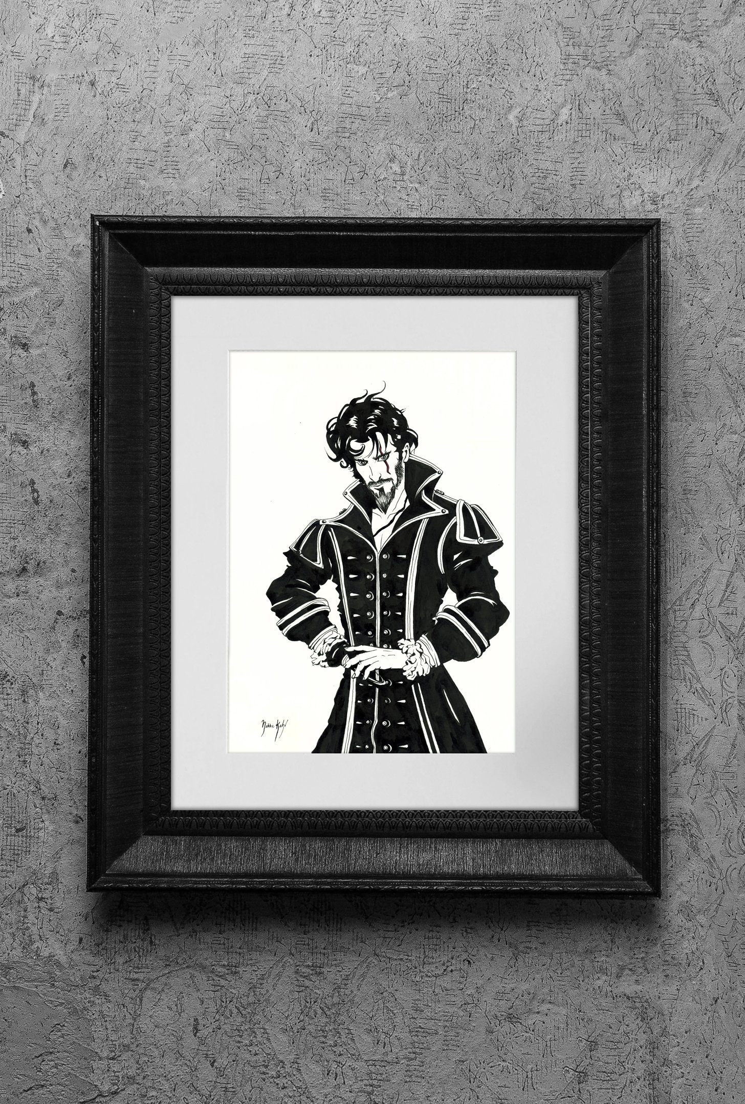 "Hooked on You" Dark Fantasy Captain Hook Fine Art Print, Ink Illustration