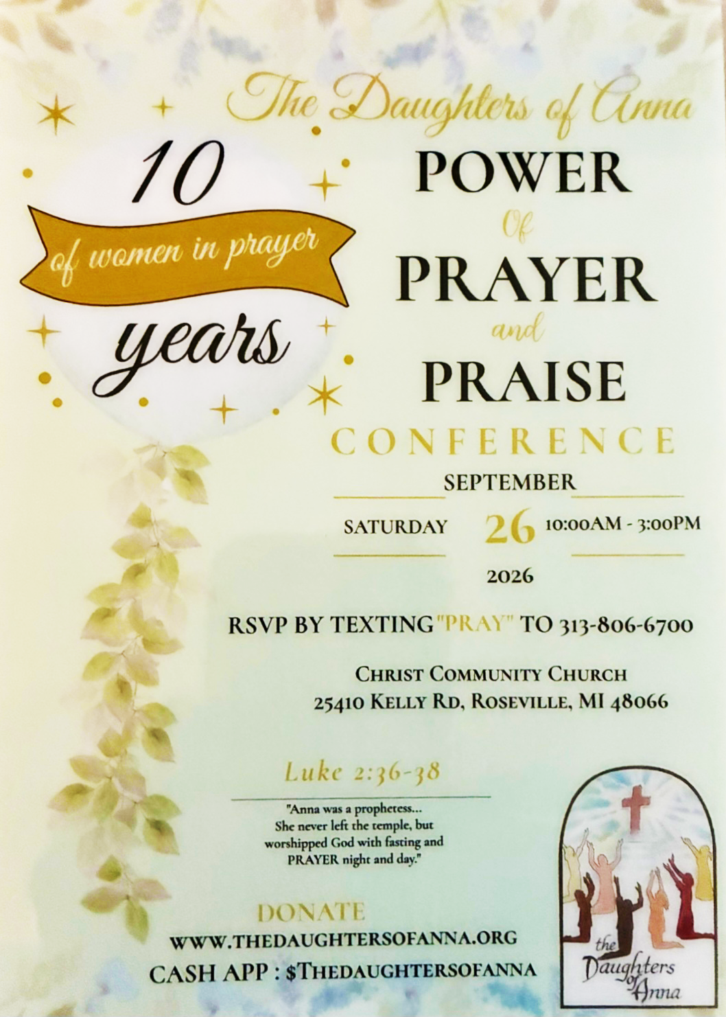 The Daughters of Anna Praise &amp; Prayer Conference     "Power of Prayer and Praise"