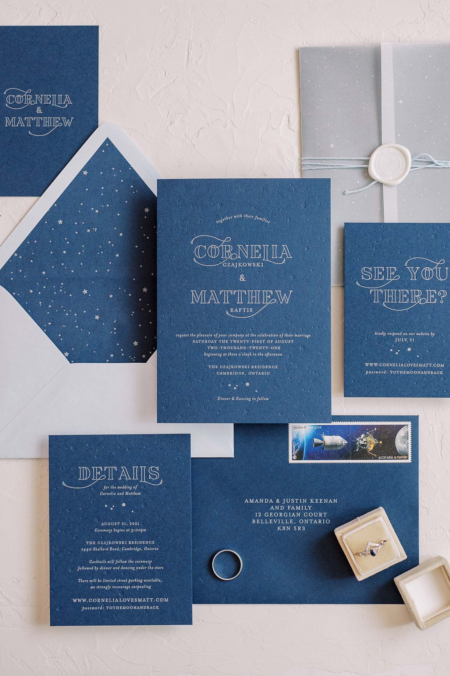 Elegant Backyard Summer Wedding Invitations starry night custom letterpress printed.jpg