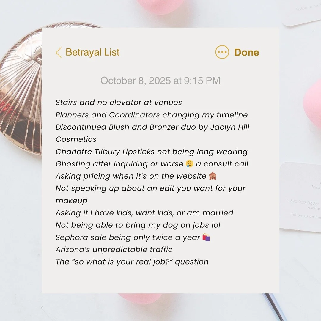 This list could literally be longer&hellip;but here ya go! As a professional makeup artist this is my Kanye inspired list but my job is my favorite ❤️ 
&bull;&bull;
&bull;&bull;
&bull;&bull;
&bull;&bull;
&bull;&bull;
#betrayal #kanye #arizona #arizon
