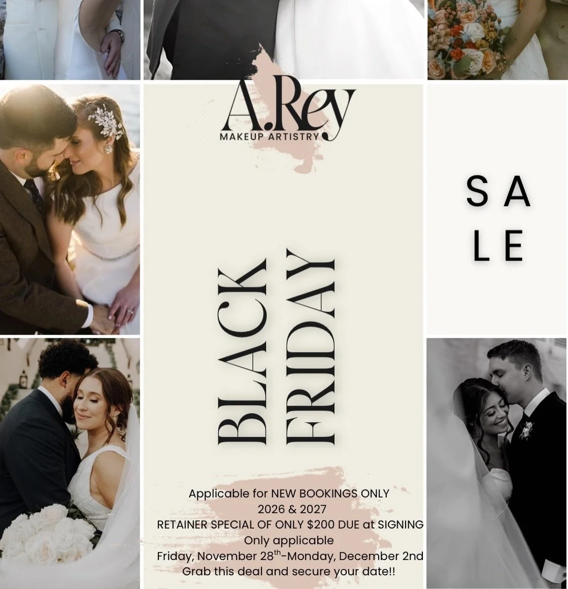 Grab your Black Friday Promo ✨ 
&bull;&bull;
To secure your booking we typically require a 30% non-refundable retainer. This year to help with the financial investment of weddings we are requiring a $200 retainer instead until Monday! Snag this deal 