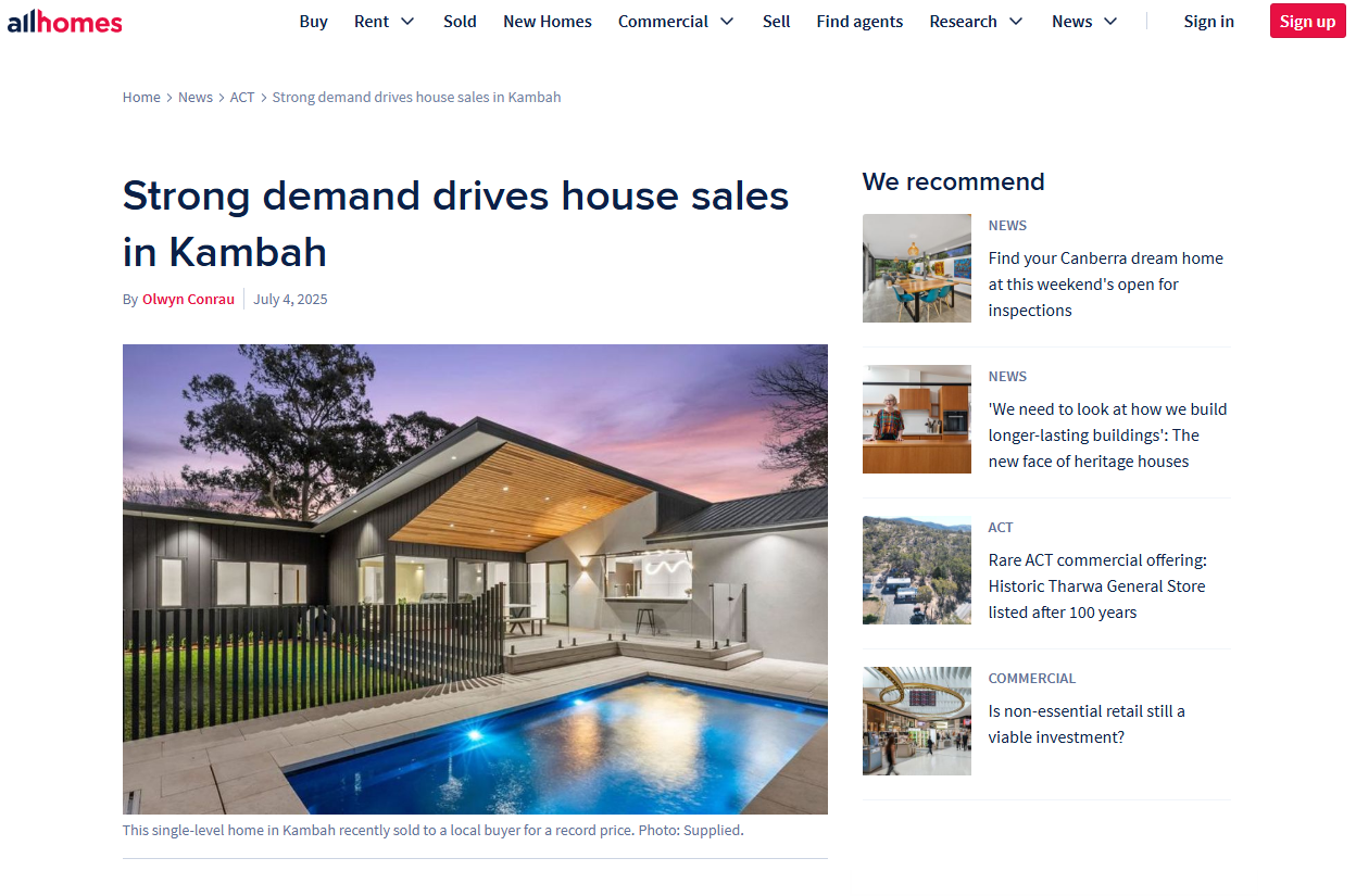 Record $1.9m Sale in Kambah - Designed by Baxter Design