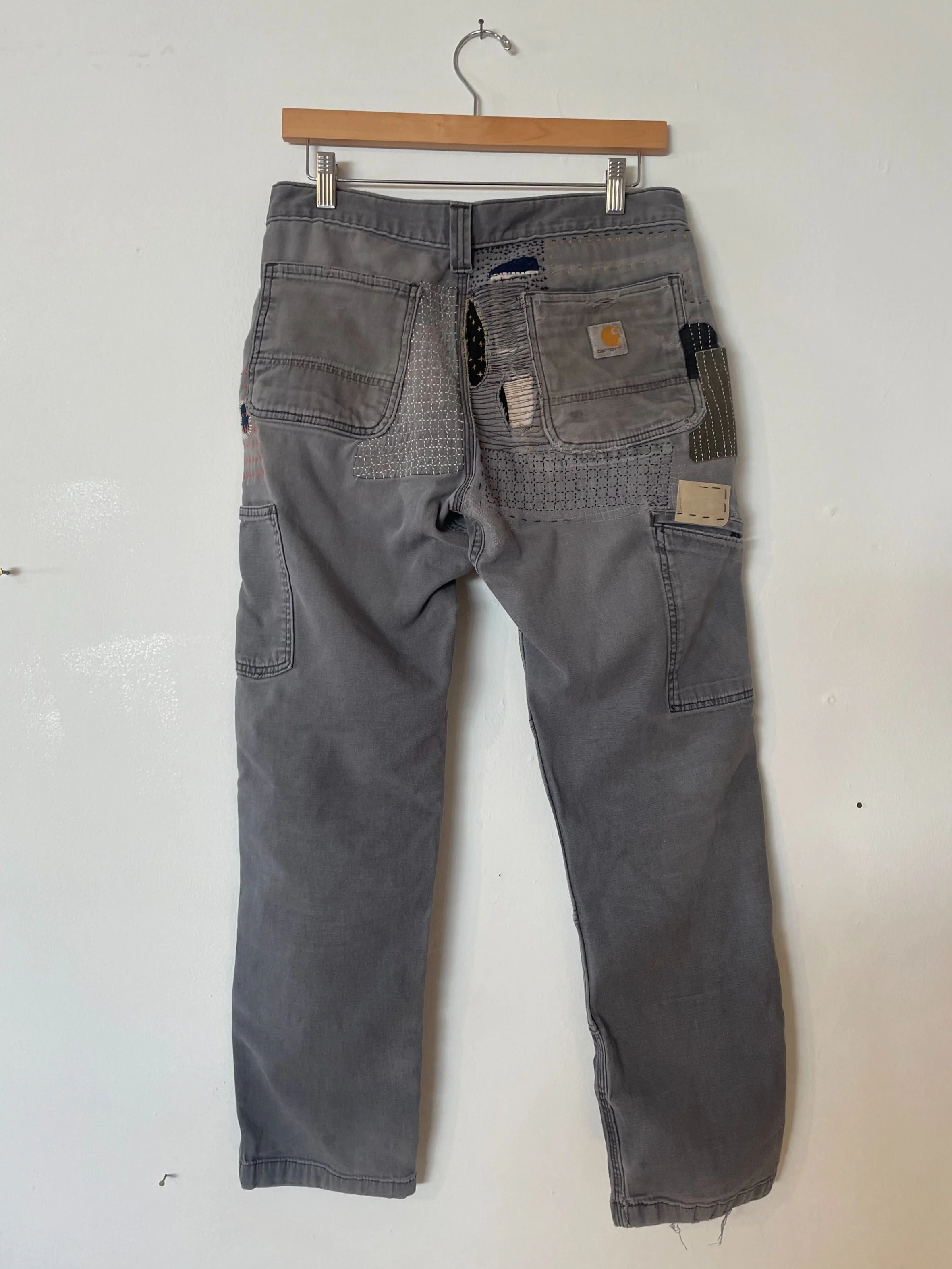 Upcycled Grey Carhartt Work Pant w/Visible Mending 30x30