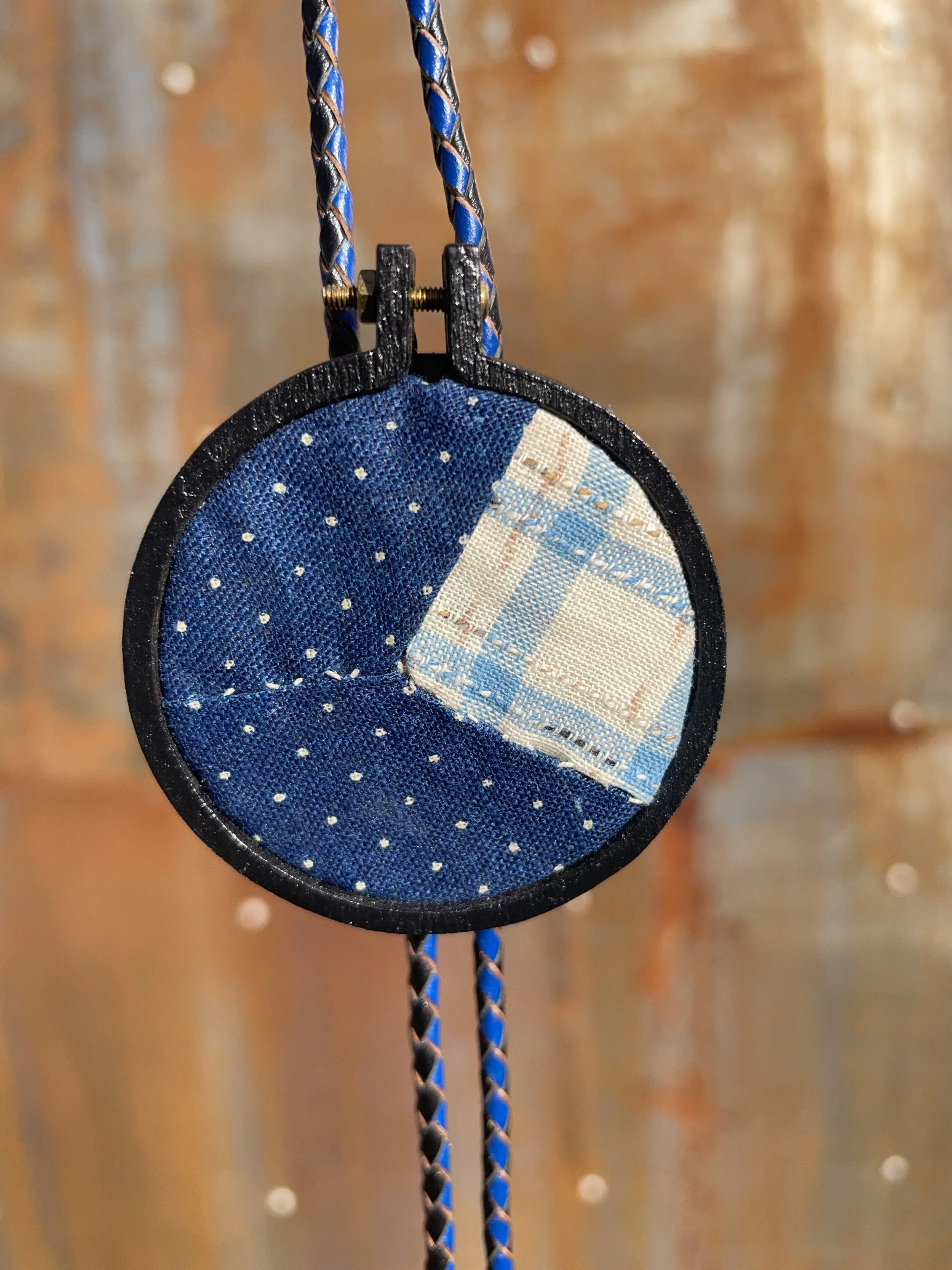 Bolo Tie with Vintage Repurposed Quilt Fabric