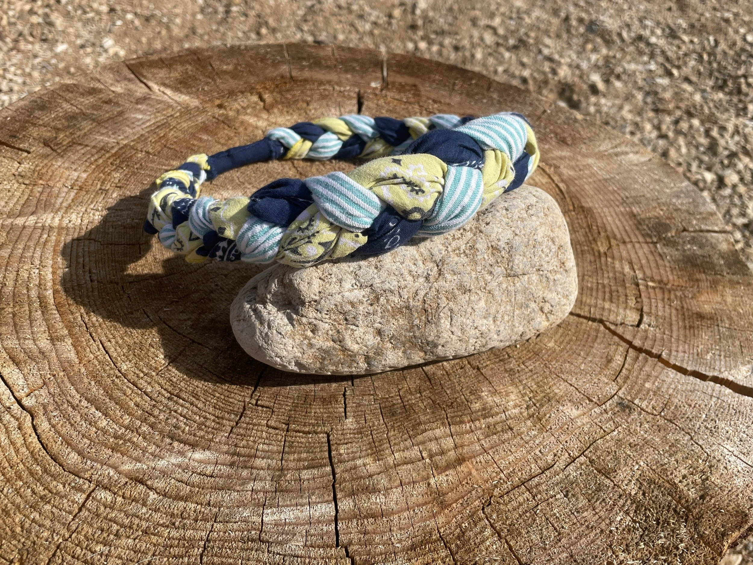 Braided Headband Navy, Teal & Yellow