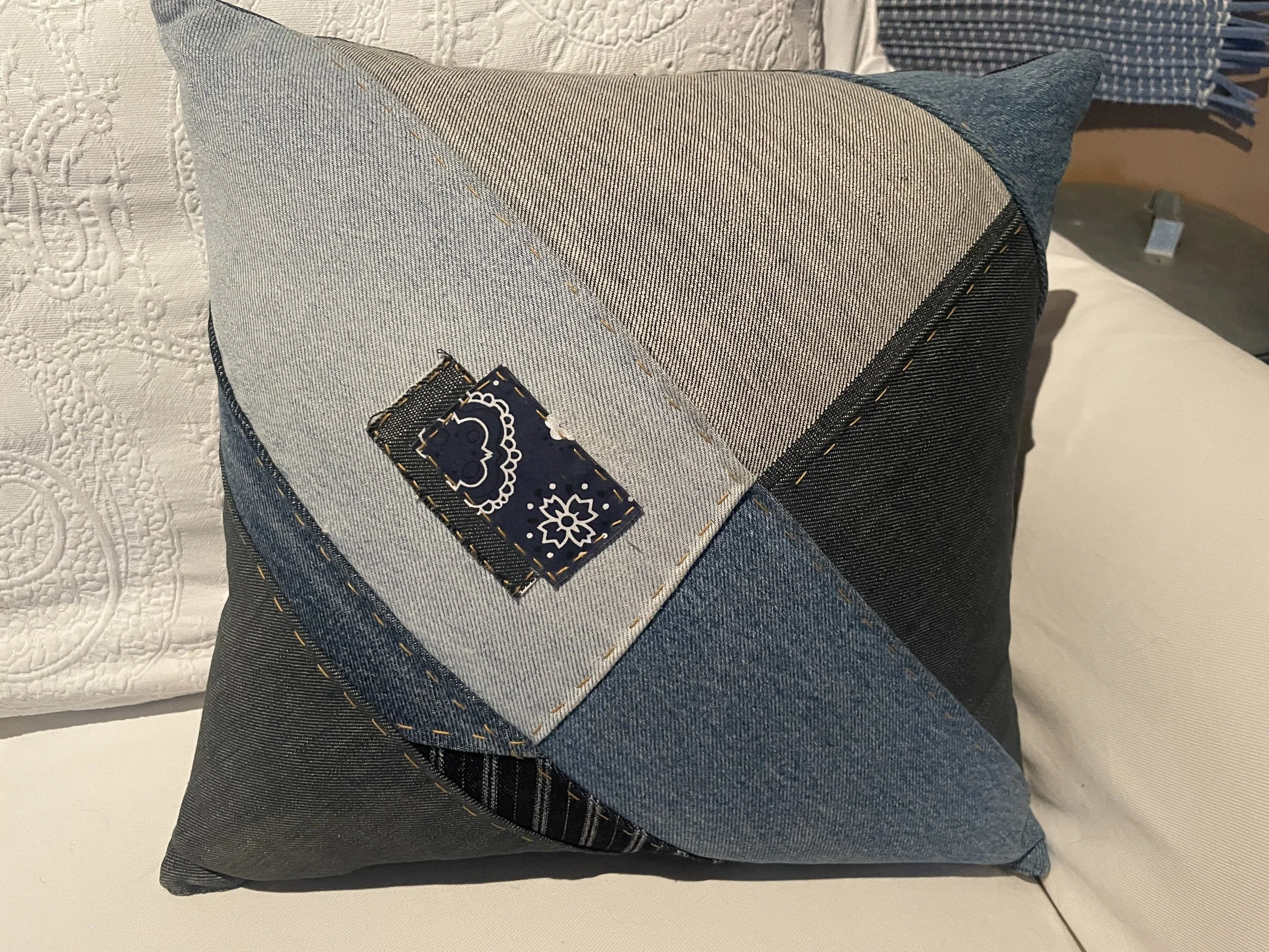 Denim Patchwork Pillow 15x15
