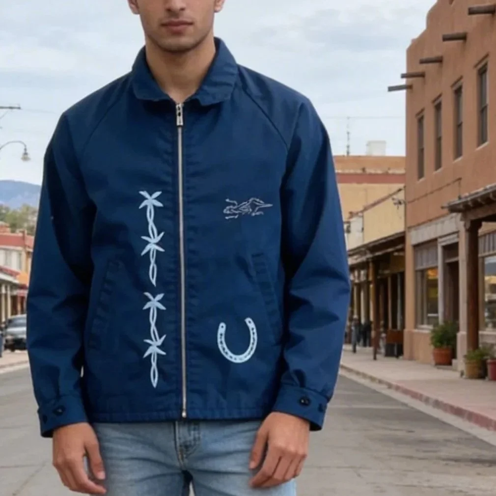 ReNewed Vintage Navy Jacket with Block Print and Embroidery -MD/LG